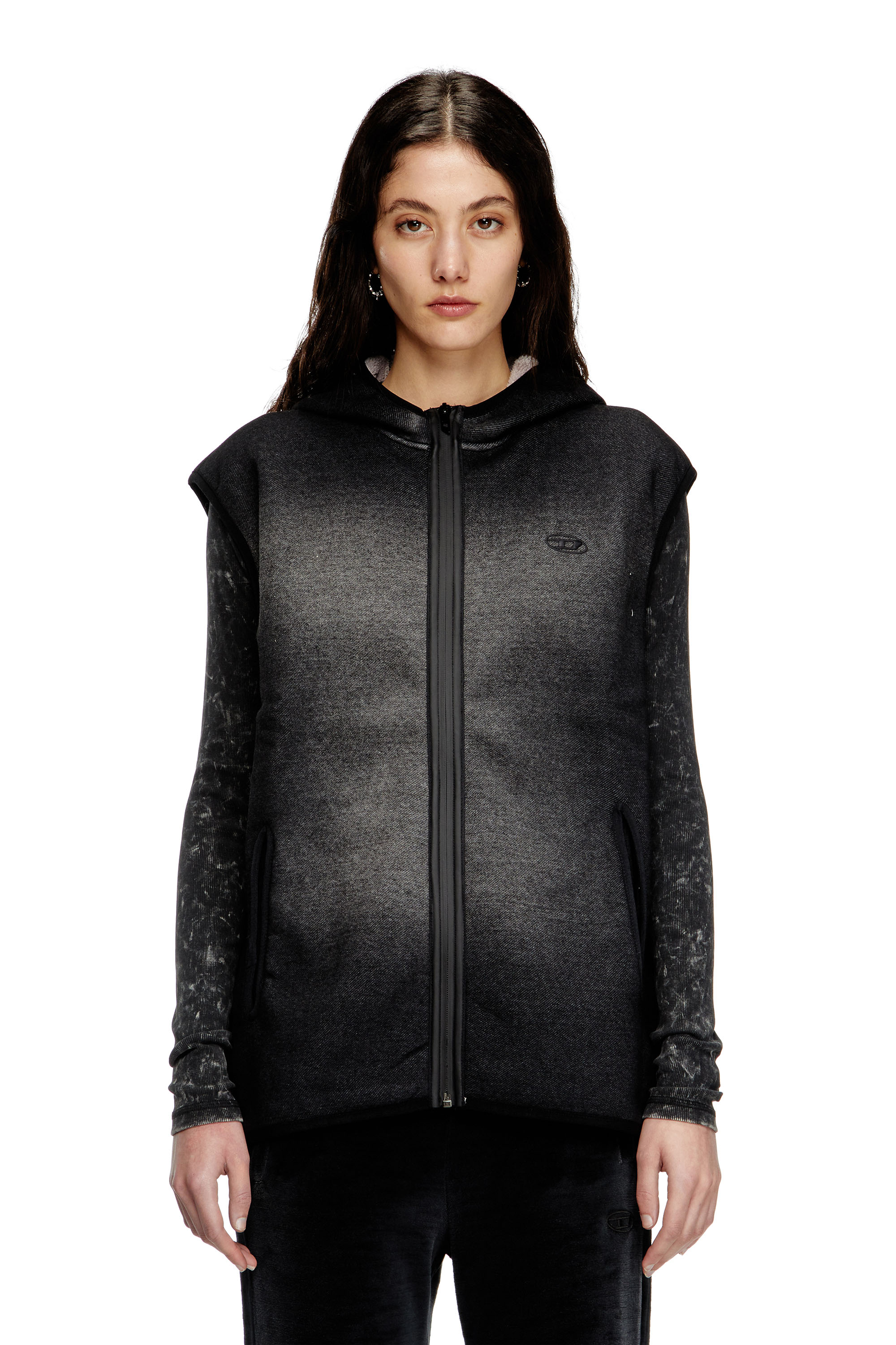 Diesel - S-HAKY, Gilet &agrave; capuche en jacquard effet denim Mixte in Noir - 5