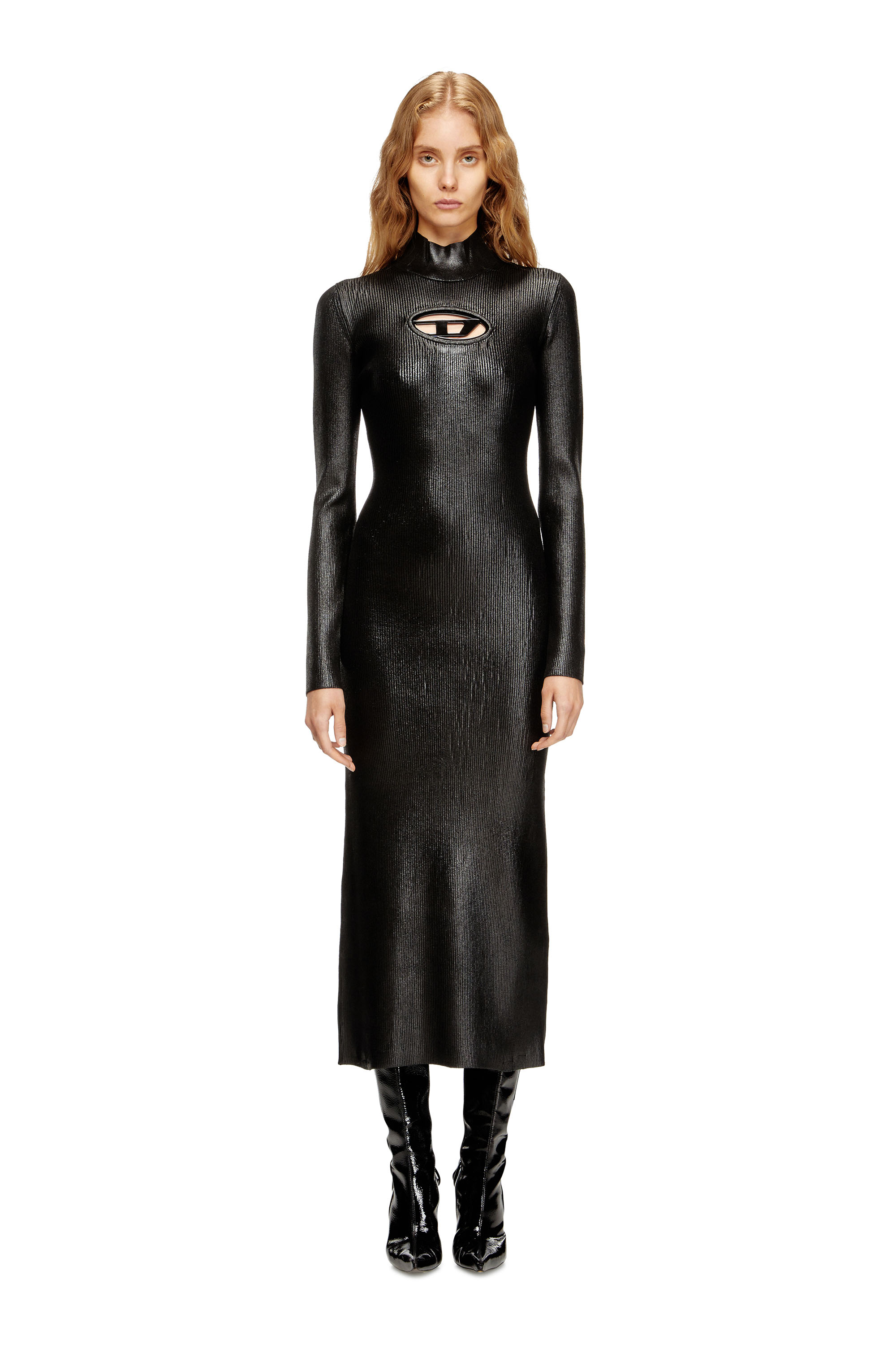 Diesel - M-ZARY-B, Robe midi à col roulé en maille brillante Femme in Noir - 2