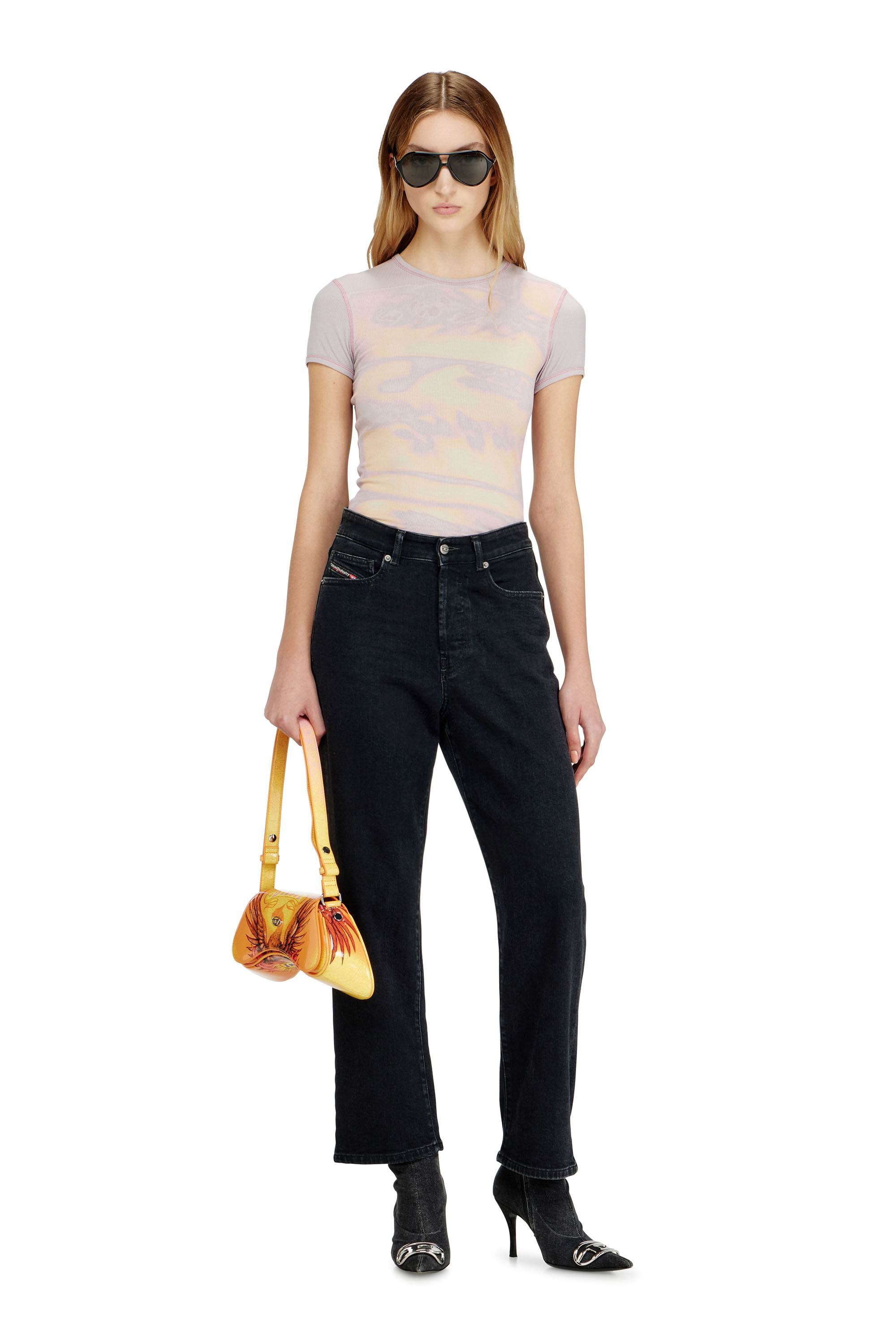 Diesel - T-ELE-LONG-AA1, Haut slim en jersey avec imprim&eacute; graphique Femme in Violet - 1