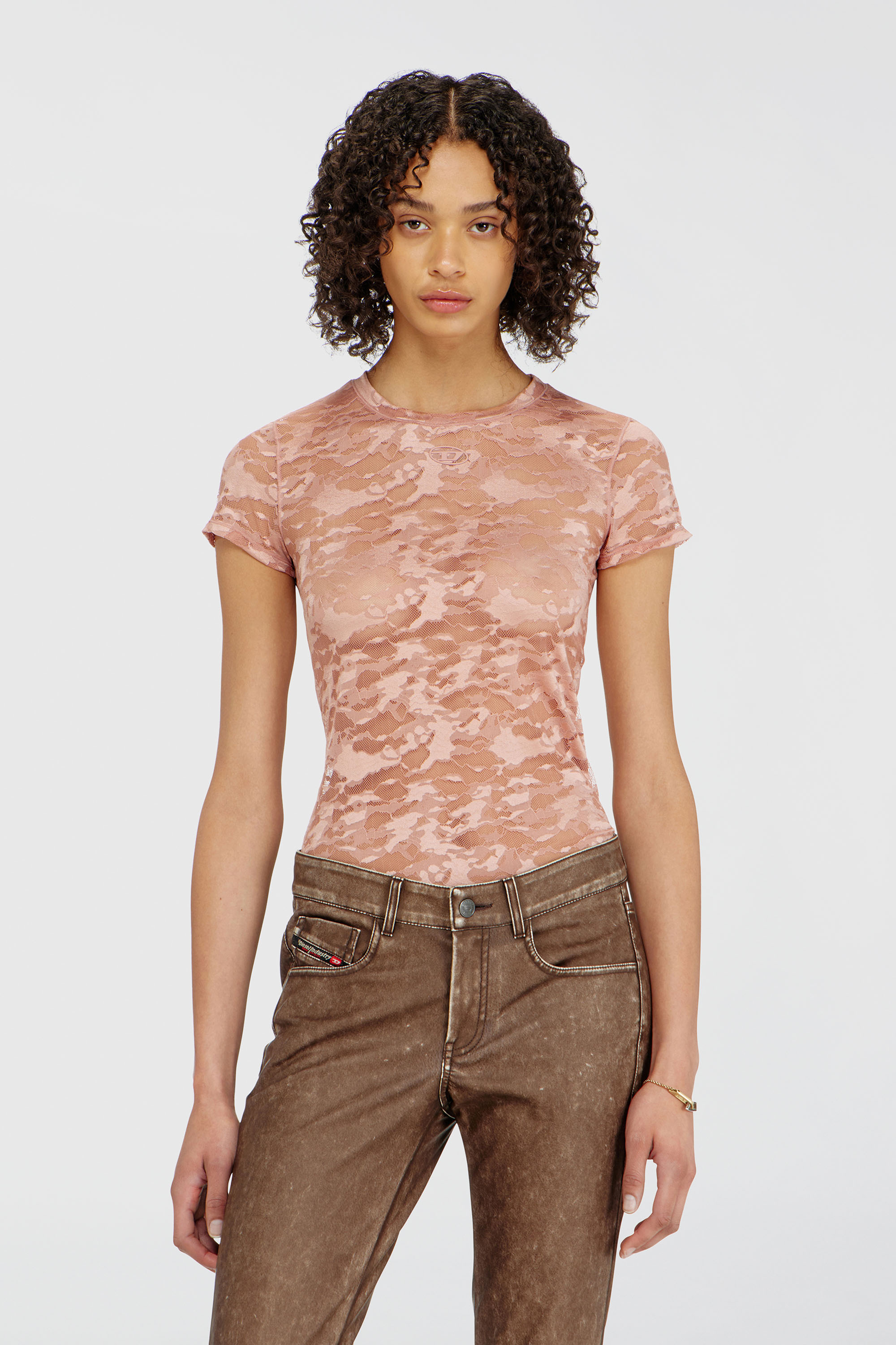 Diesel - KASIA-UTLT, T-shirt en dentelle camouflage Femme in Rose - 5