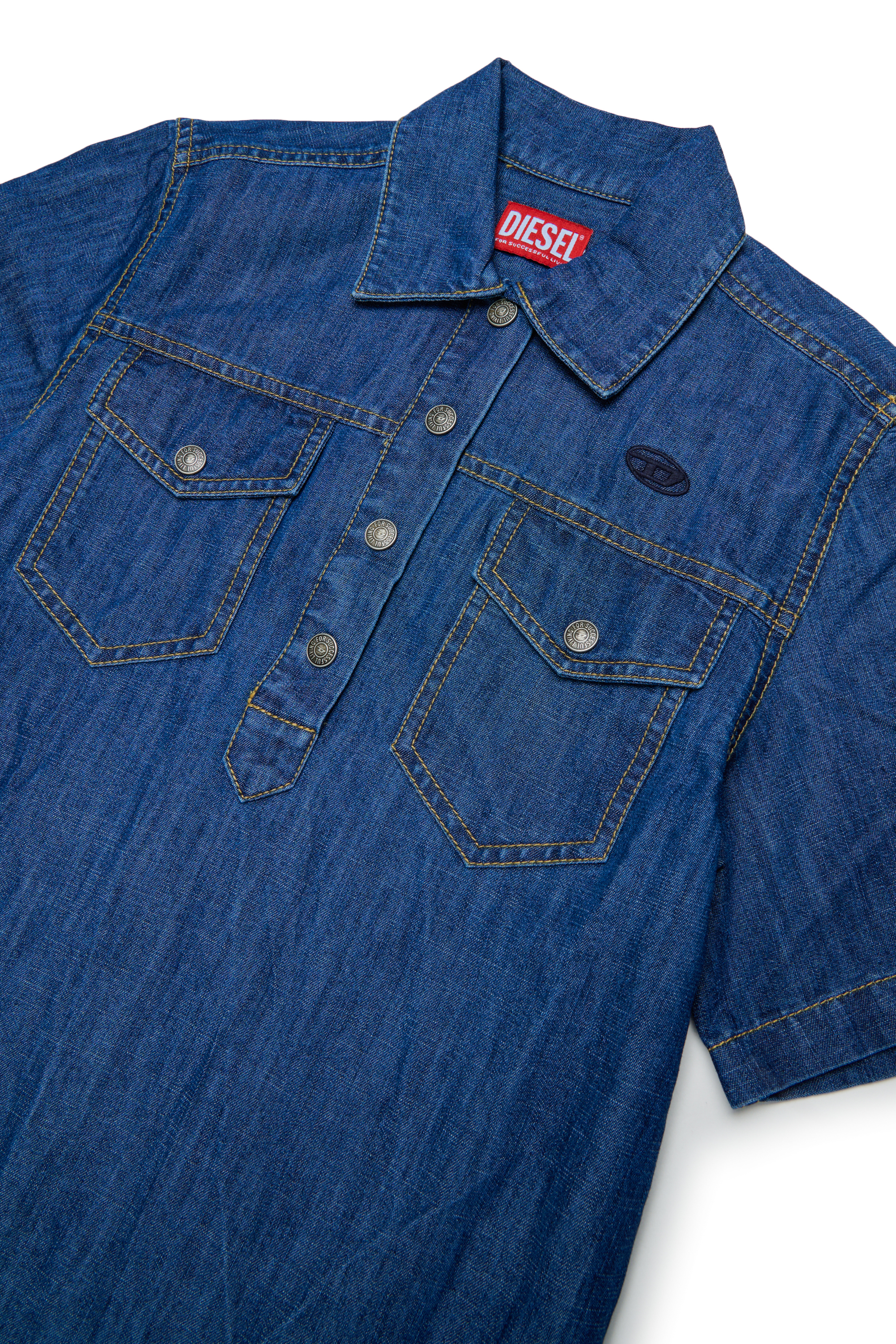 Diesel - DARYL, Robe-chemise en denim &agrave; base volant&eacute;e Femme in Bleu - 3