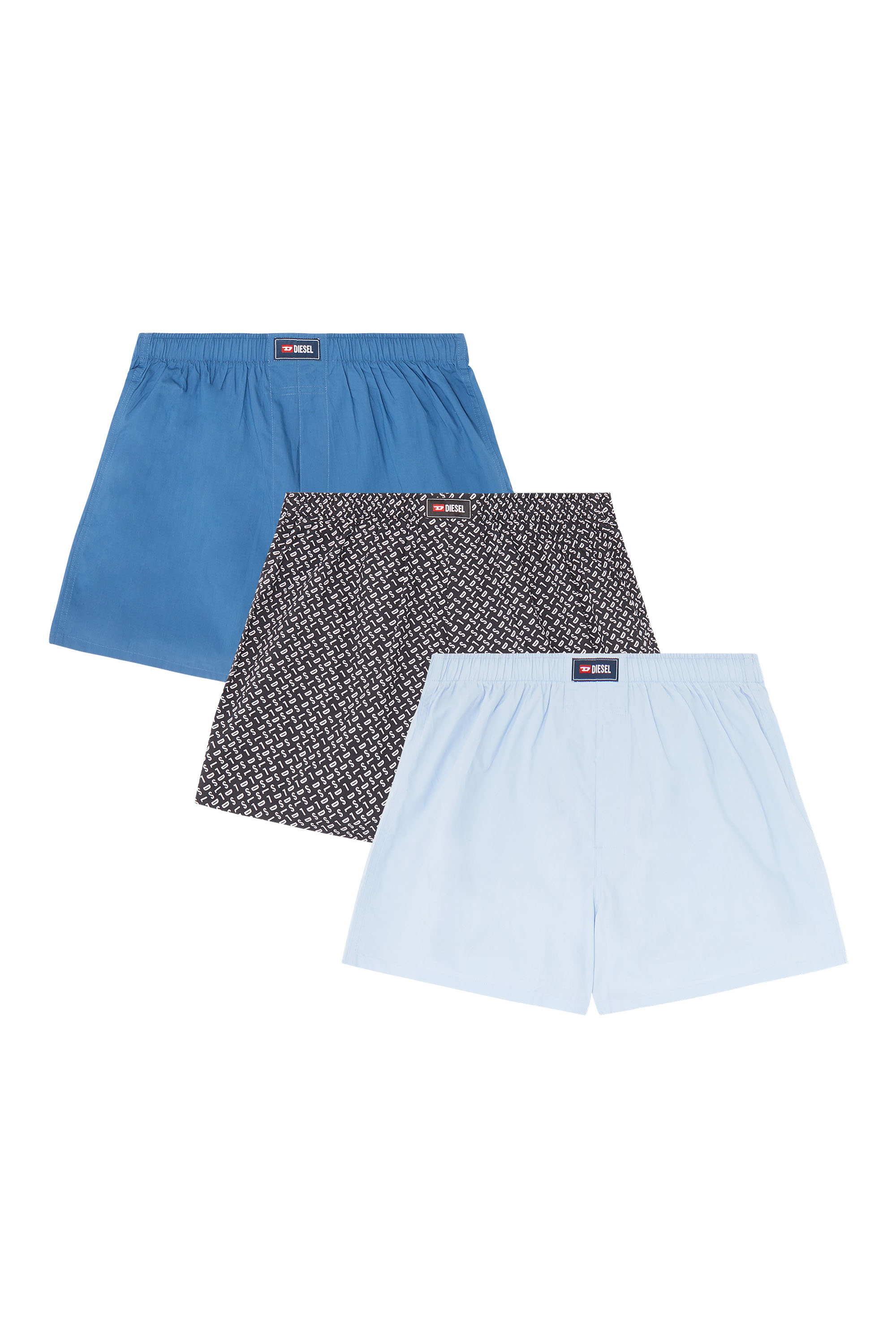 Diesel - RYAN-D-CORE-3PACK, Lot de trois boxers en coton unis et imprim&eacute; all-over DSL Homme in Bleu - 1