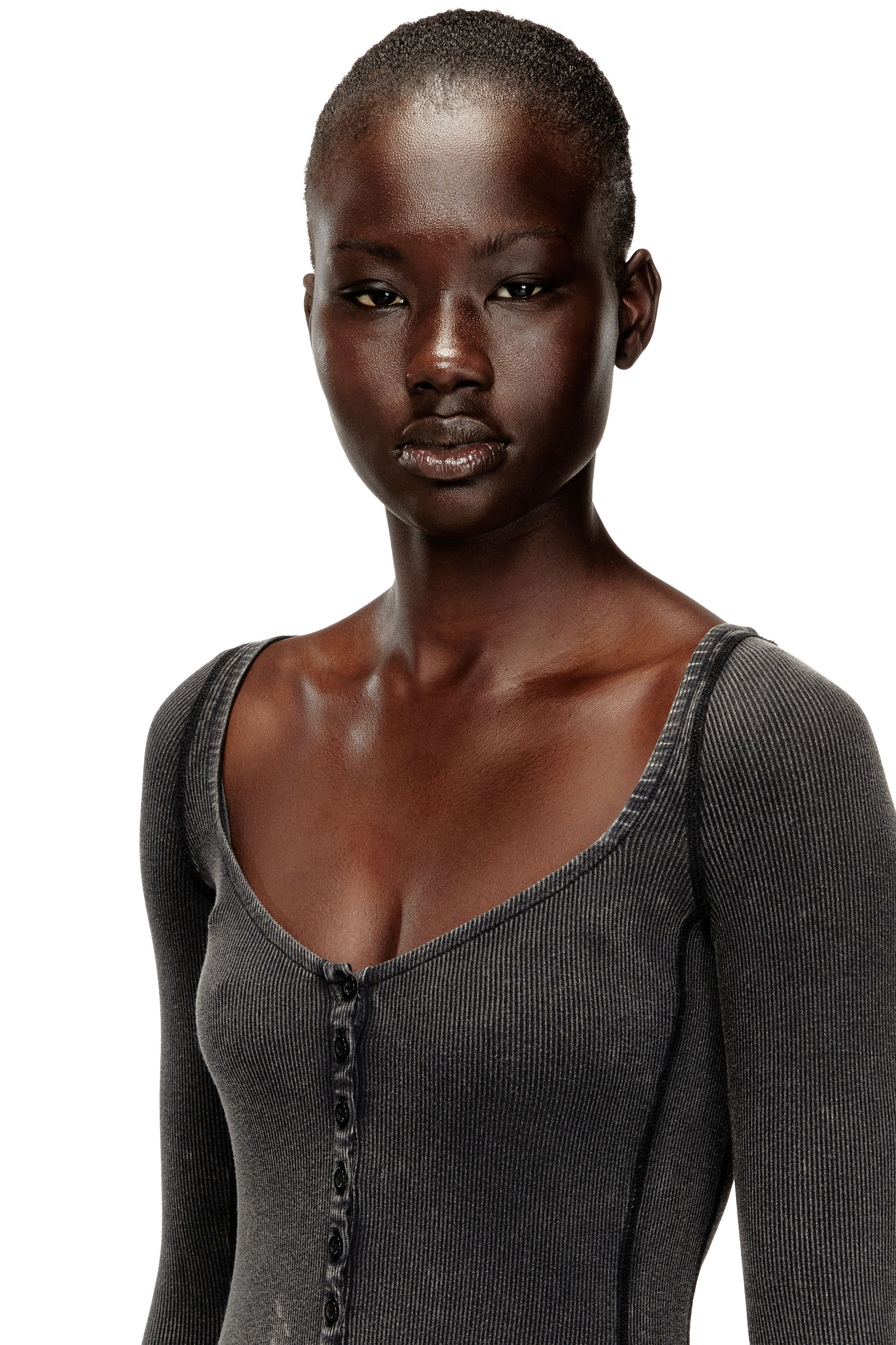 Diesel - D-LEY, Robe mi-longue en jersey c&ocirc;tel&eacute; d&eacute;lav&eacute; Femme in Gris - 4