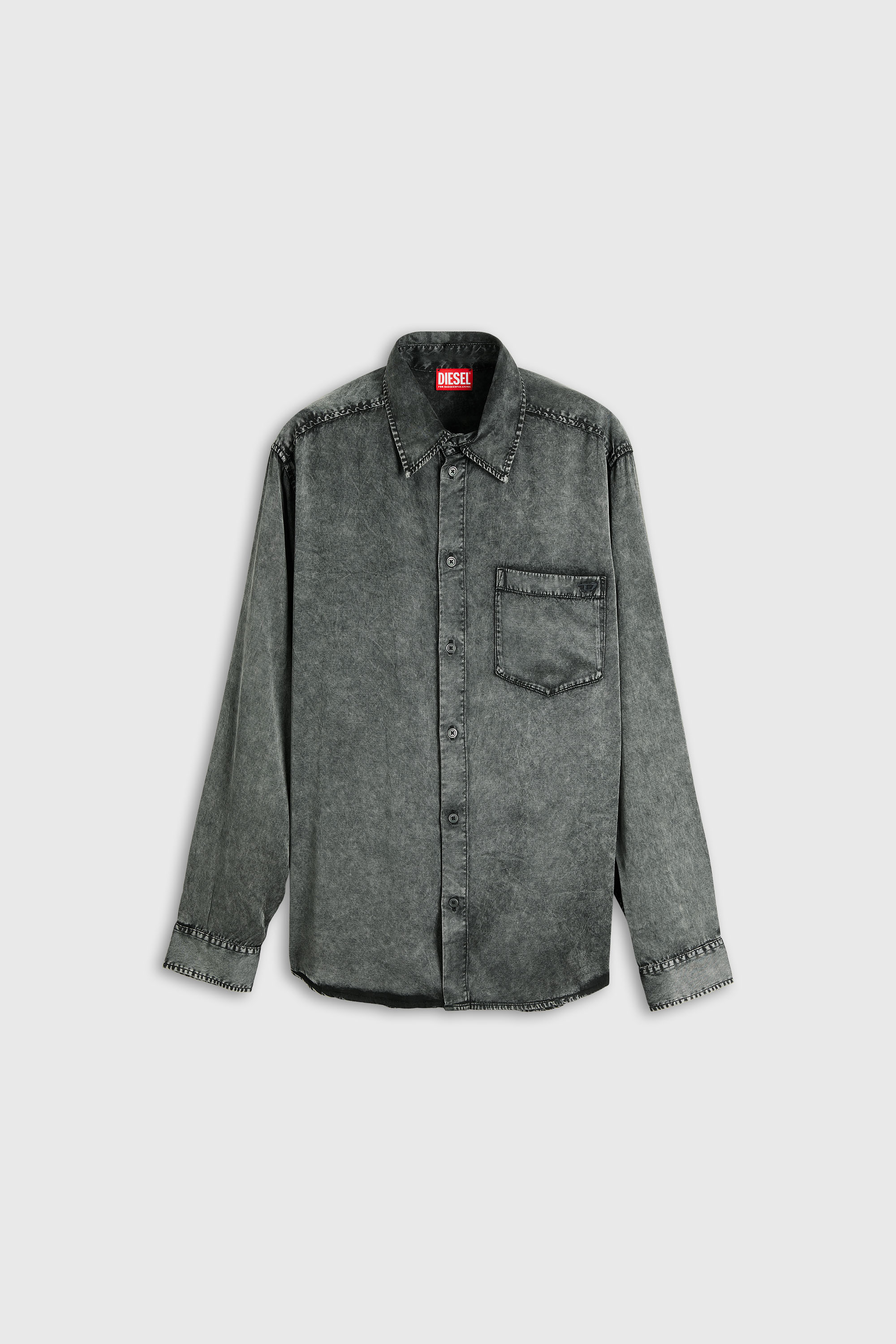 Diesel - S-SIMPLY-NIBC, Chemise fluide en viscose effet denim Homme in Noir - 2