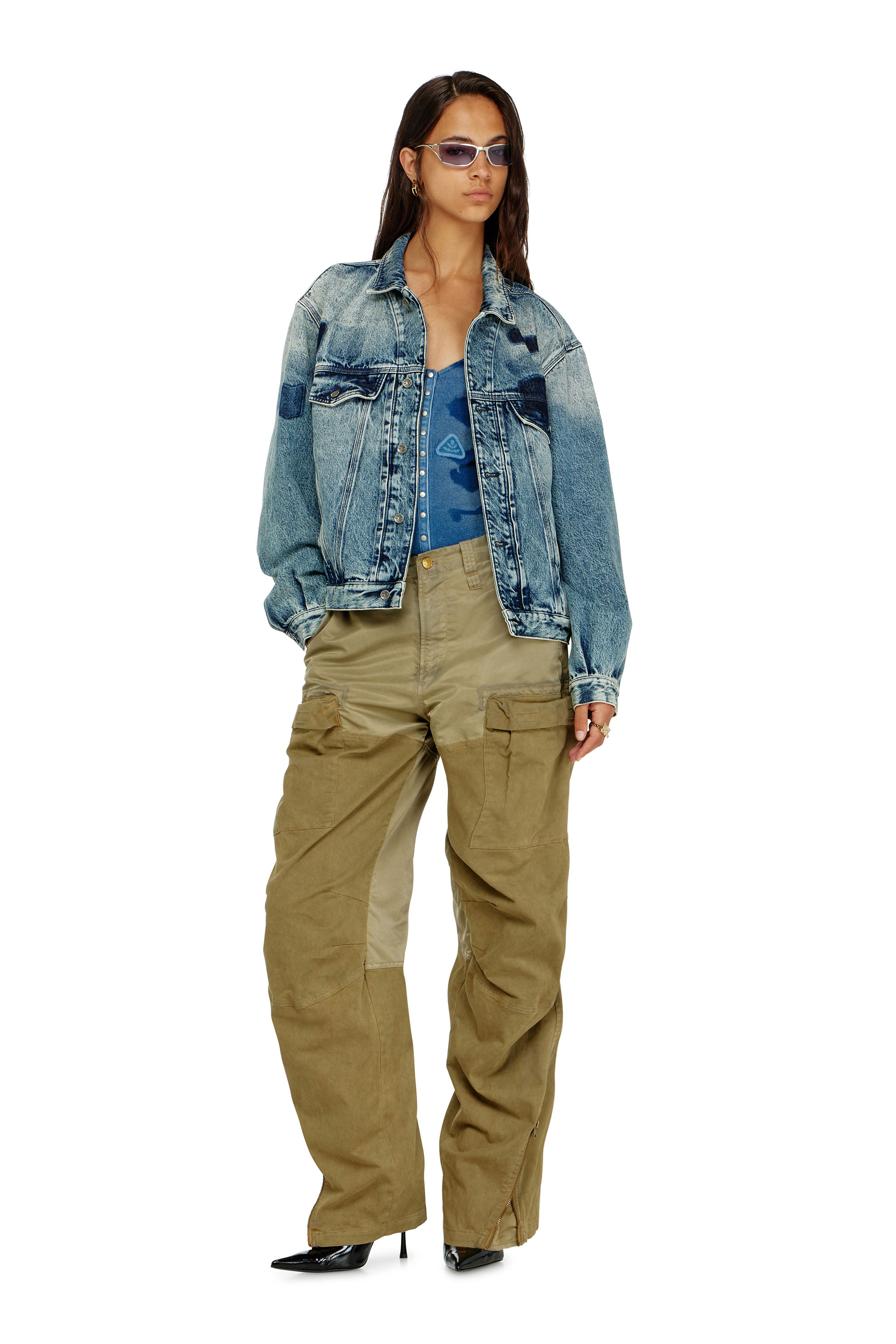 Diesel - T-LEY-AA1, Body en jersey c&ocirc;tel&eacute; avec effets patch ombr&eacute;s Femme in Bleu - 1