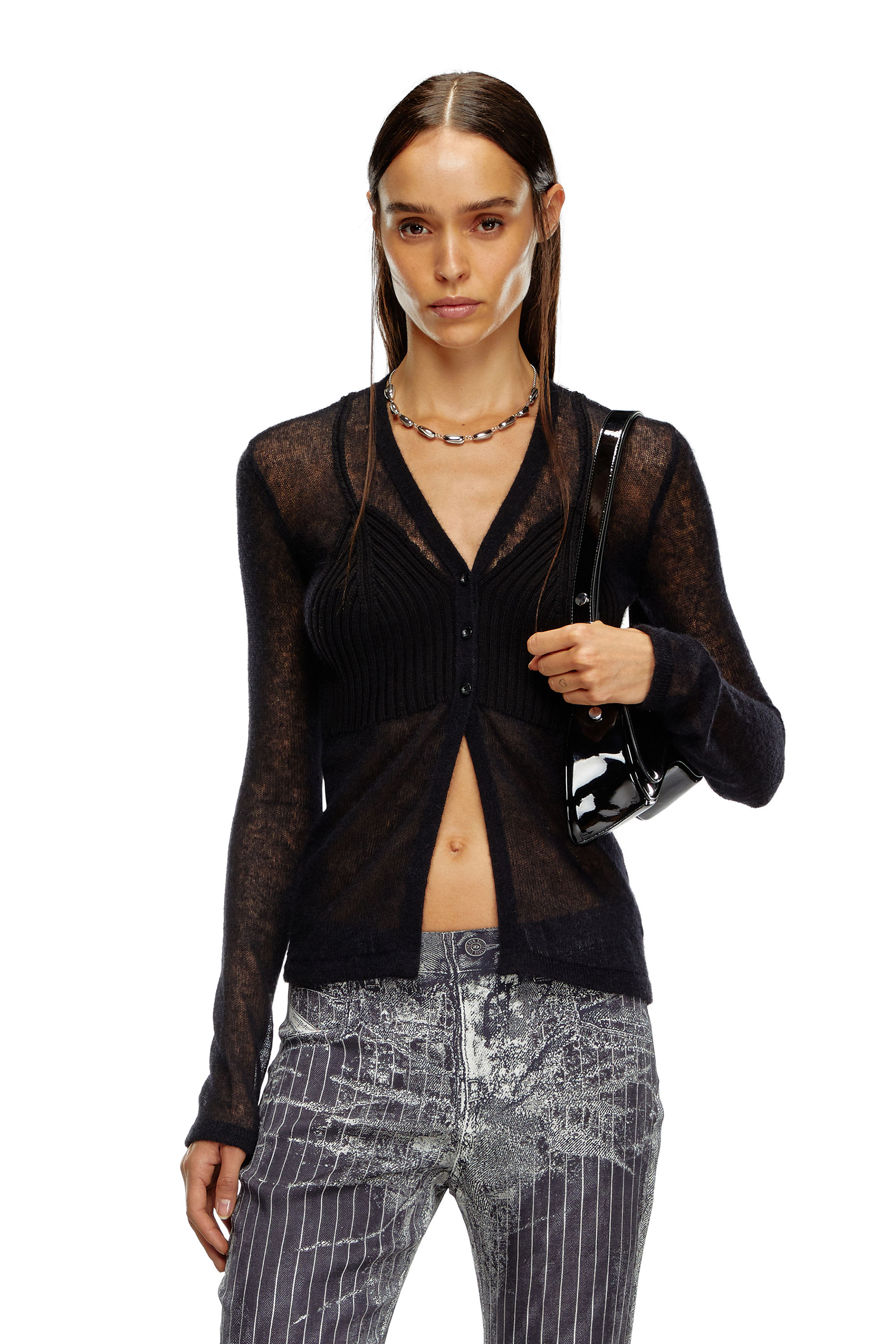 Diesel - M-ARINA, Femme Cardigan transparent avec détail soutien-gorge in Noir - Image 1