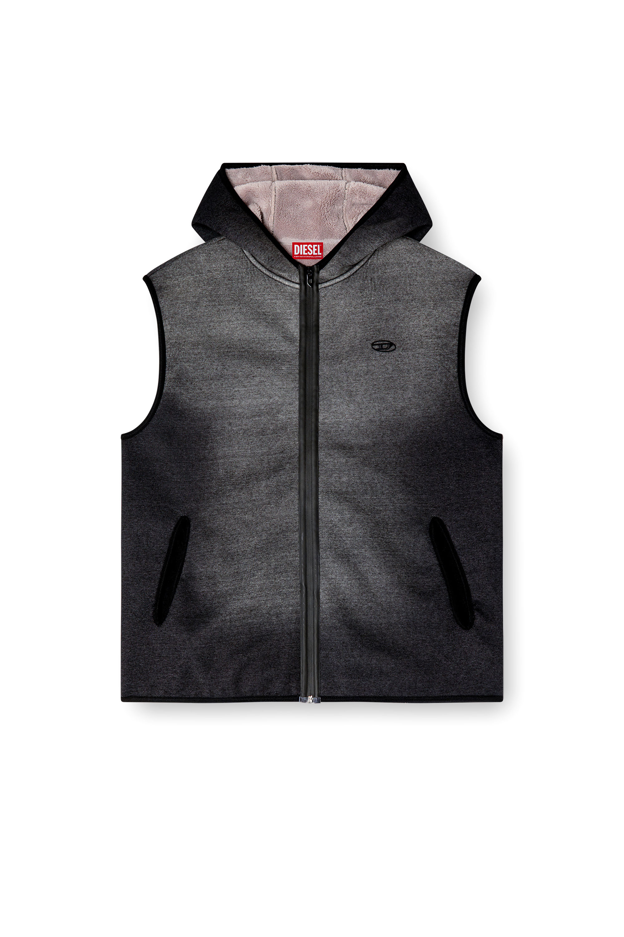 Diesel - S-HAKY, Gilet &agrave; capuche en jacquard effet denim Mixte in Noir - 2