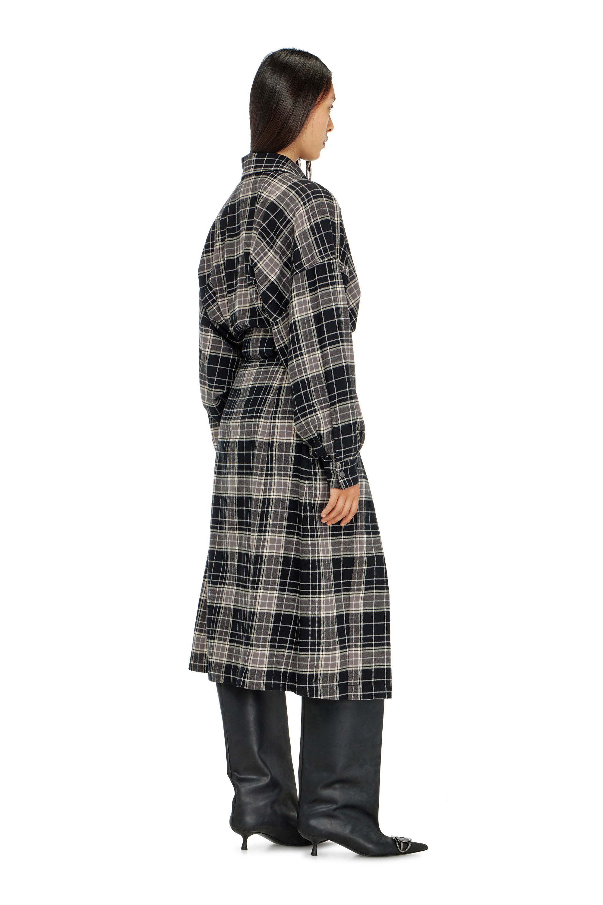 Diesel - D-EDALUS, Robe midi en flanelle &agrave; carreaux avec large ceinture Femme in Polychrome - 4