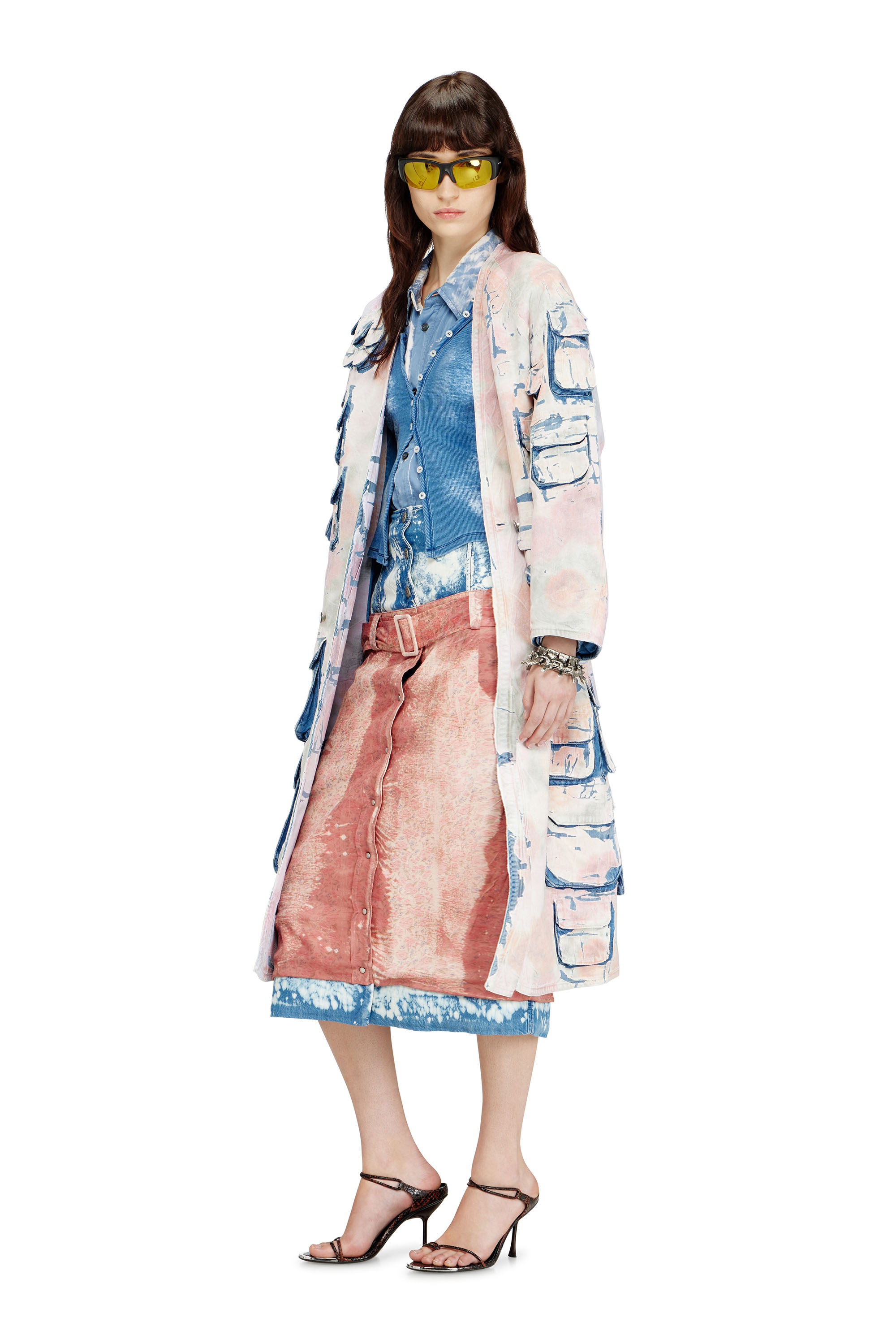 Diesel - DE-SELDOR-FSI, Manteau en denim avec jersey &agrave; carreaux d&eacute;collable Femme in Polychrome - 2