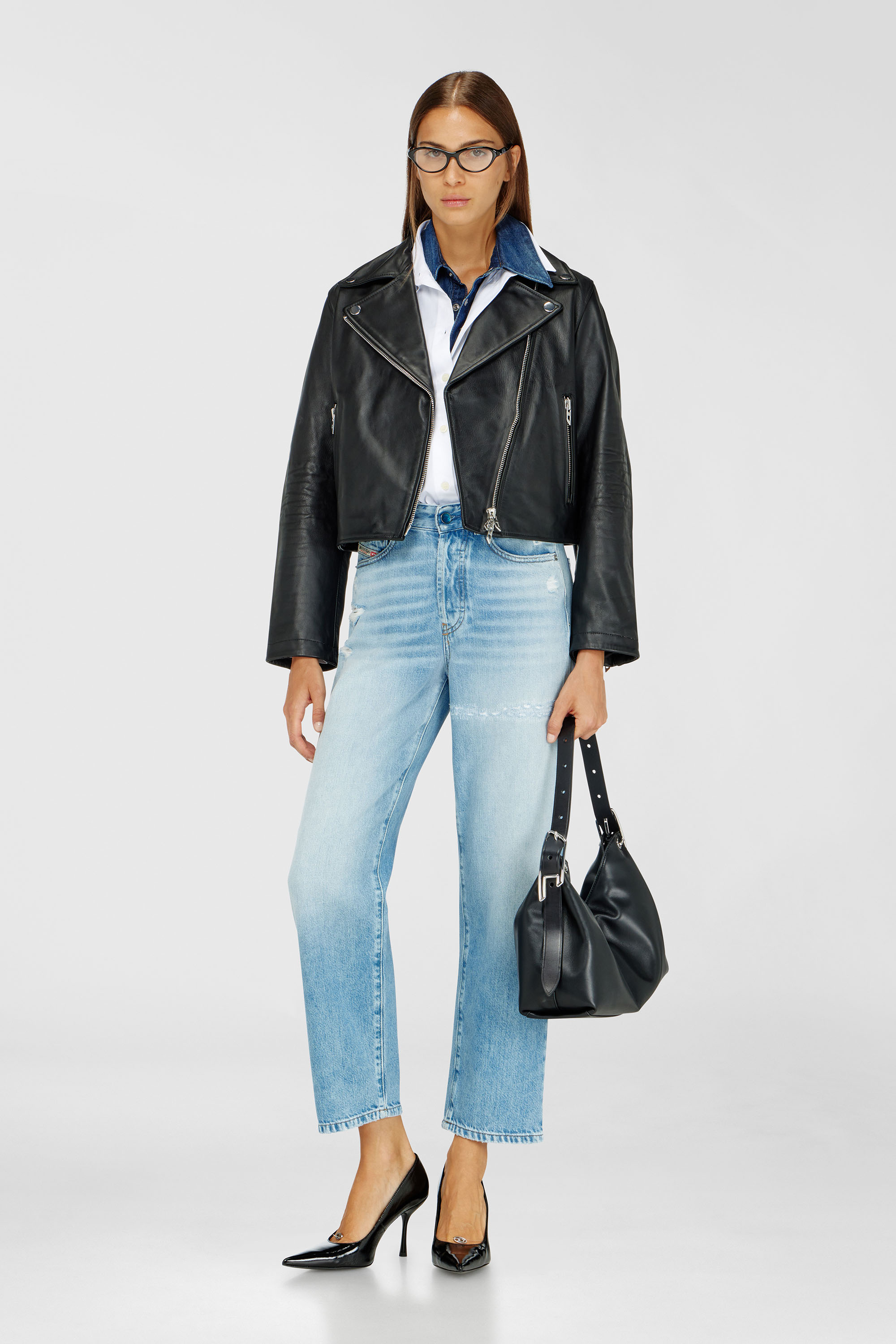 Diesel - L-UNATIC, Veste de motard en cuir cir&eacute; Femme in Noir - 1
