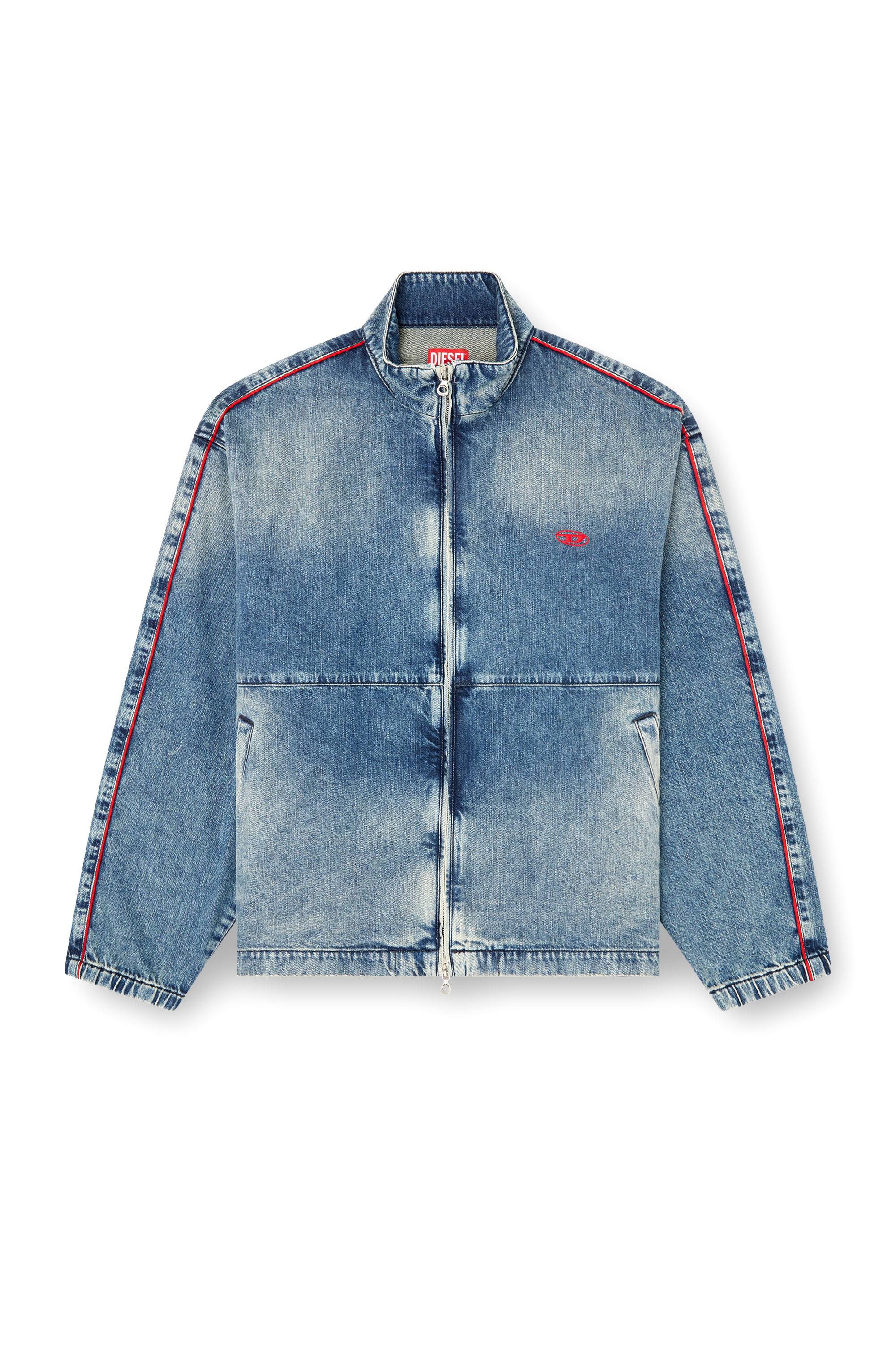 Diesel - D-KRAP-S2, Veste en denim avec passepoil rouge Homme in Bleu - 3