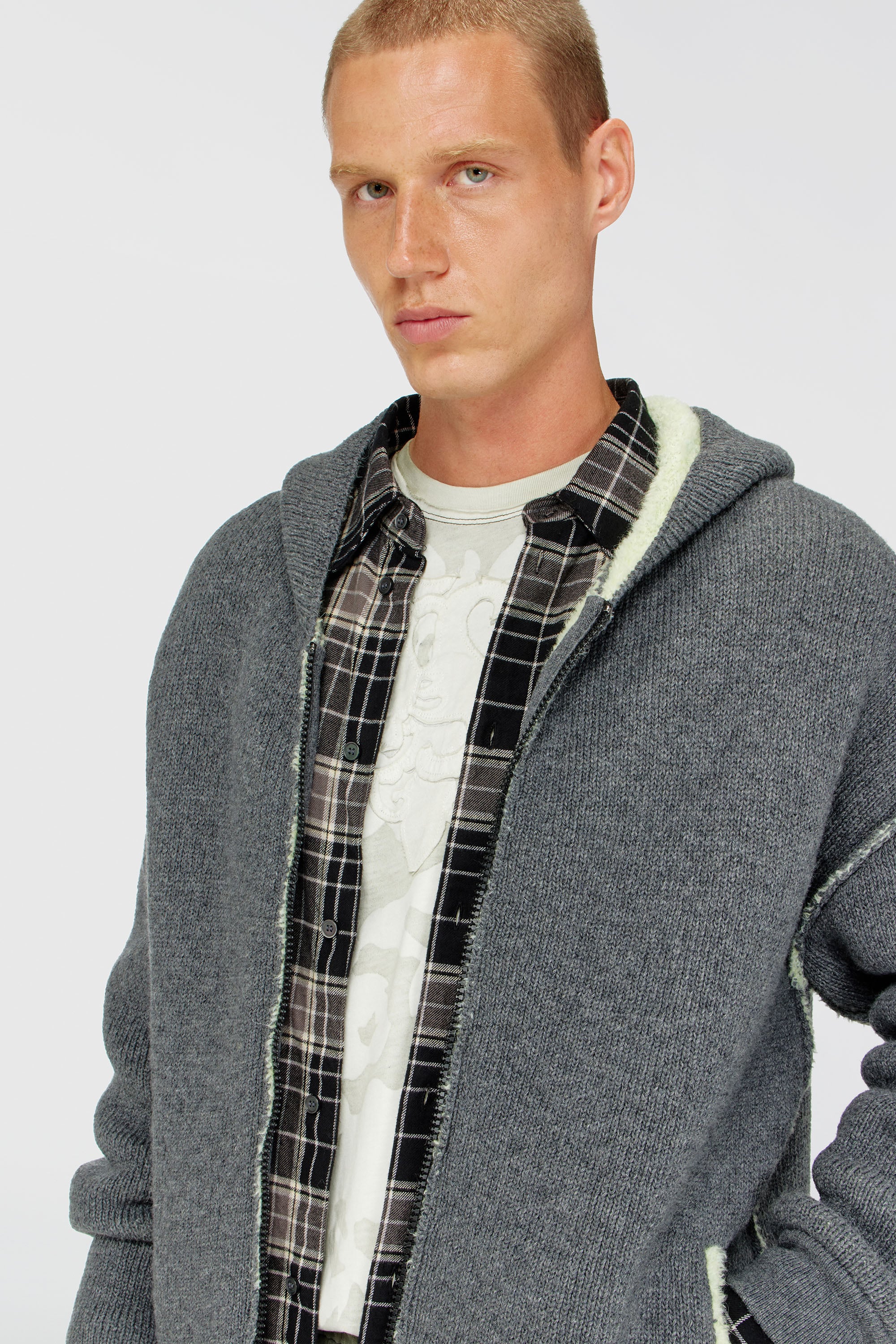 Diesel - K-BOUBBY, Sweat &agrave; capuche zipp&eacute; en maille &agrave; double texture Homme in Gris - 5