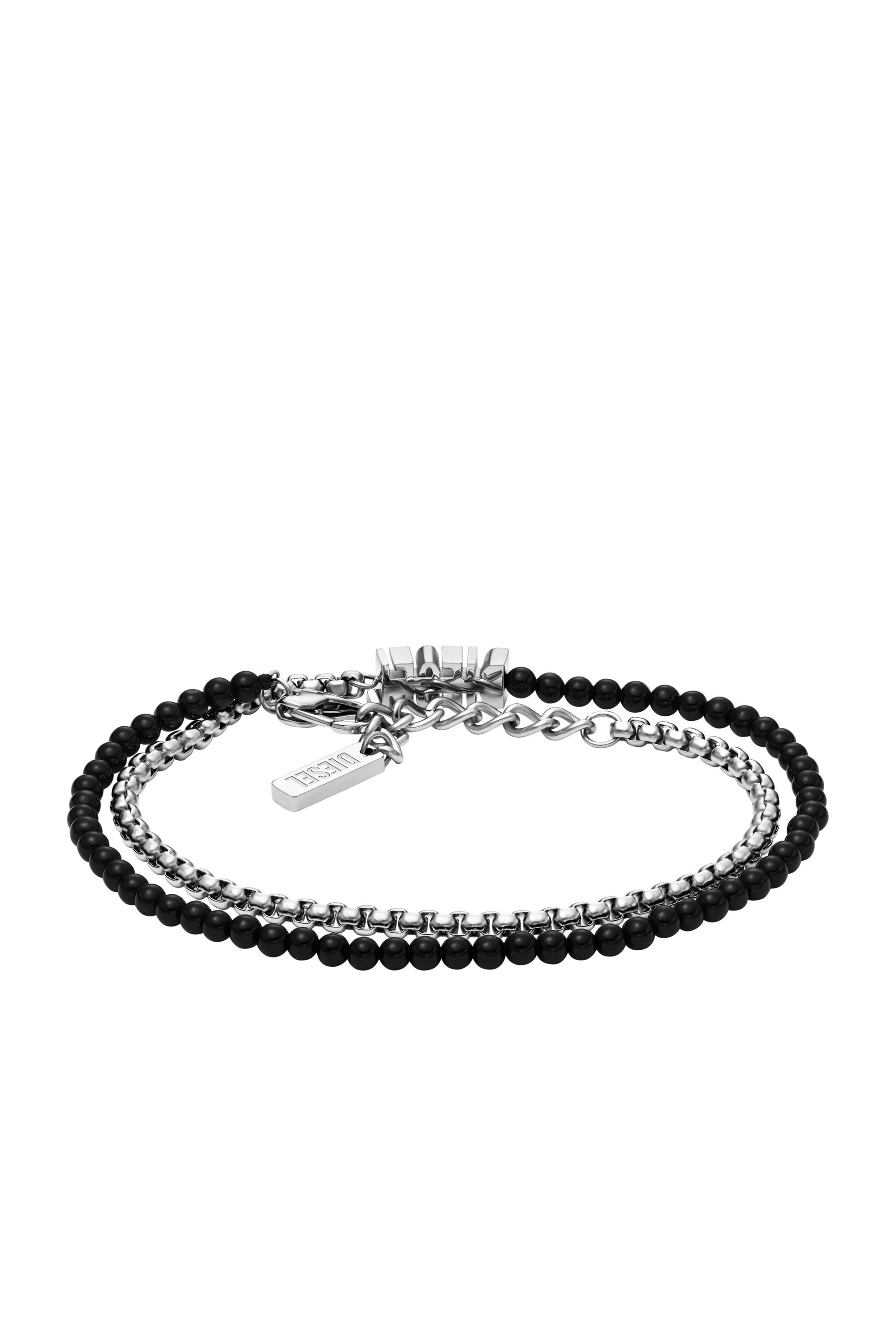 Diesel - DX1542040 JEWEL, Bracelet enroulé en perles d'agate noire Mixte in Gris argenté - 2