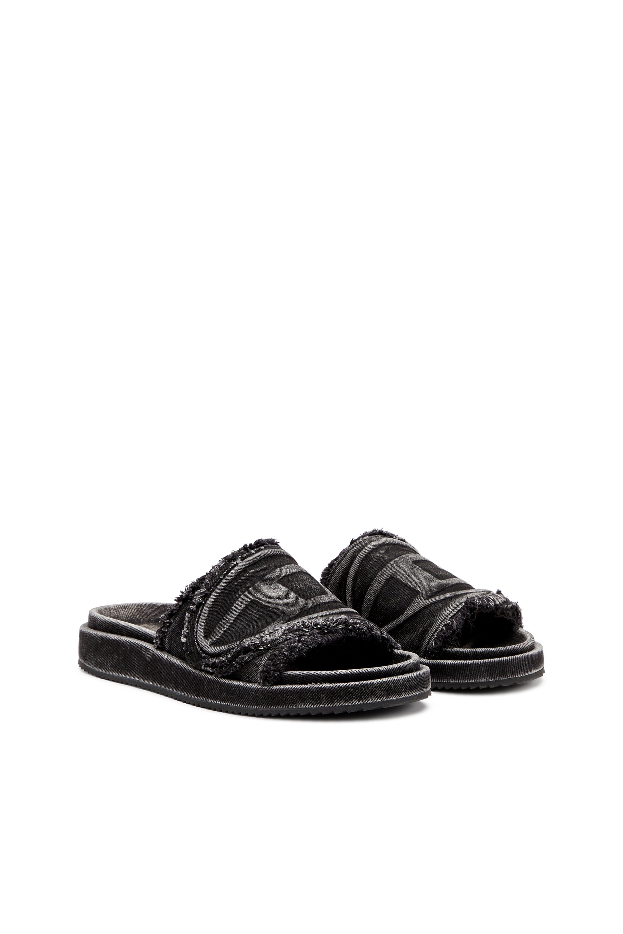 Diesel - SA-SLIDE D OVAL, Claquettes en denim vieilli Mixte in Noir - 2