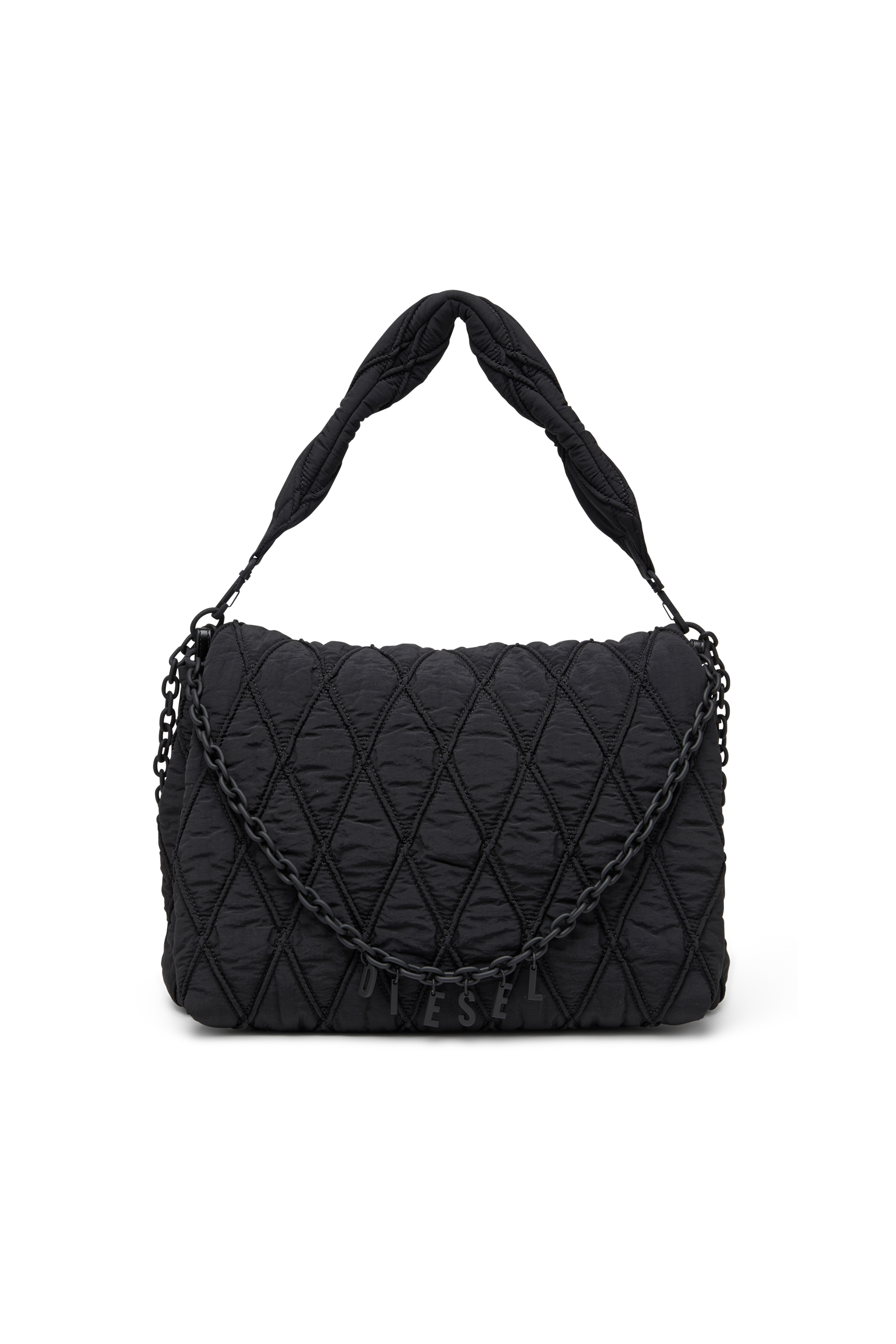 Diesel - CHARM-D SHOULDER L, Charm-D L-Sac à bandoulière en nylon délavé matelassé Femme in Noir - 1