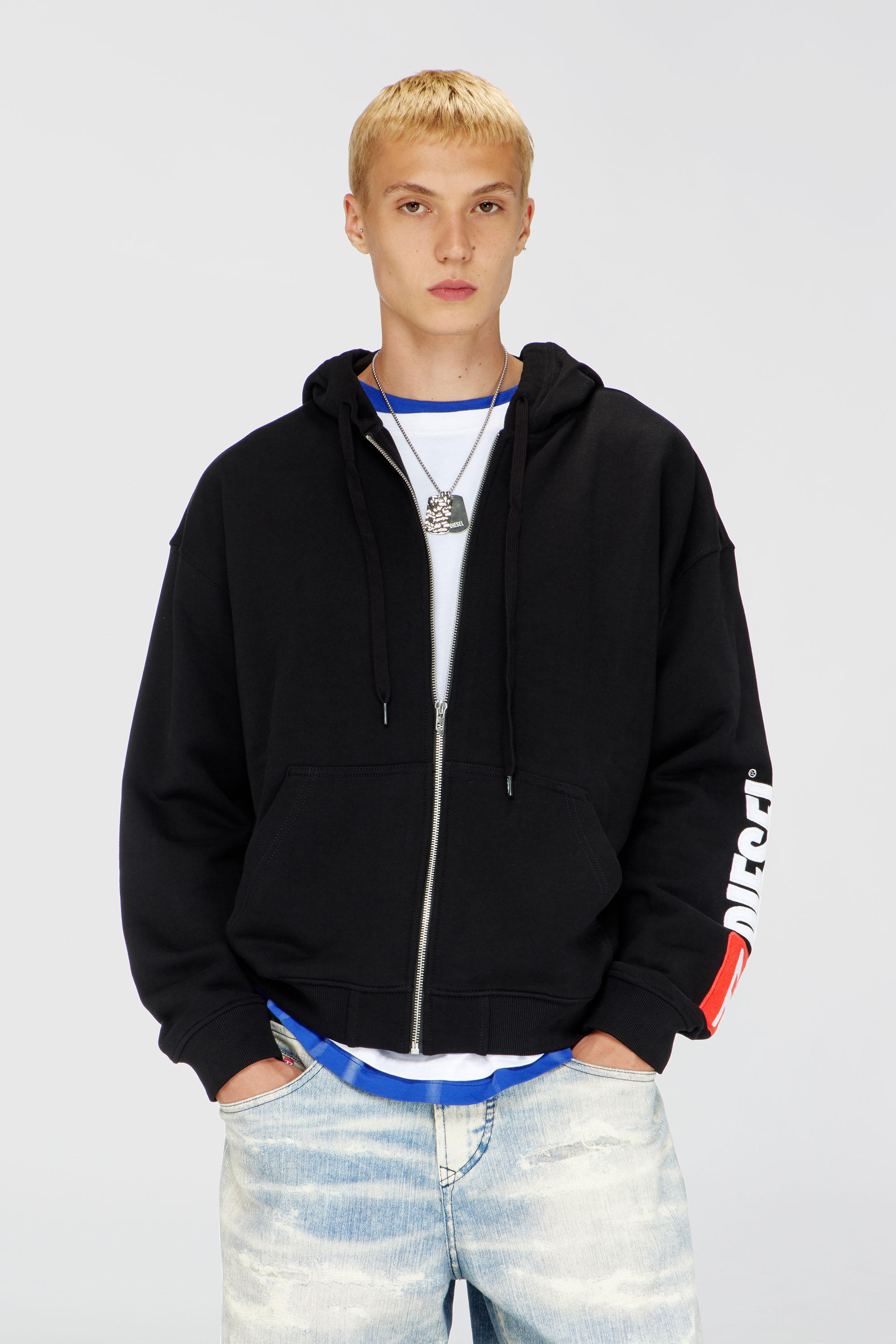 Diesel - S-BOXT-ZIP-HOOD-DIV, Sweat &agrave; capuche avec logo brod&eacute; Homme in Noir - 3