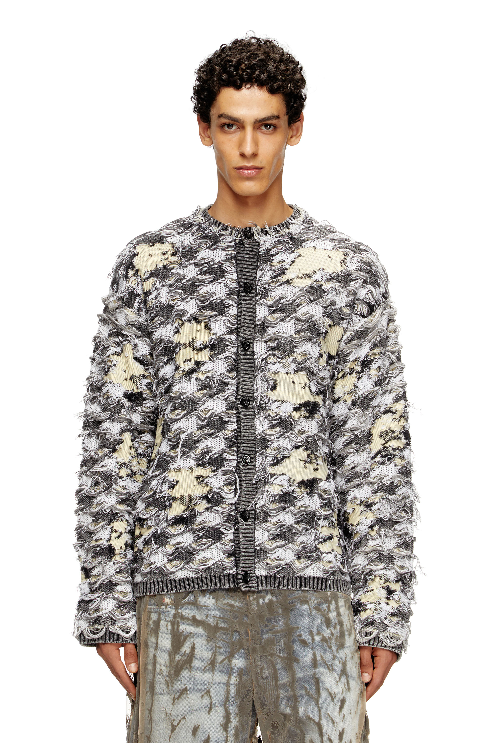 Diesel - K-VALBOR, Gilet en jacquard pied-de-poule dévoré Homme in Polychrome - 3