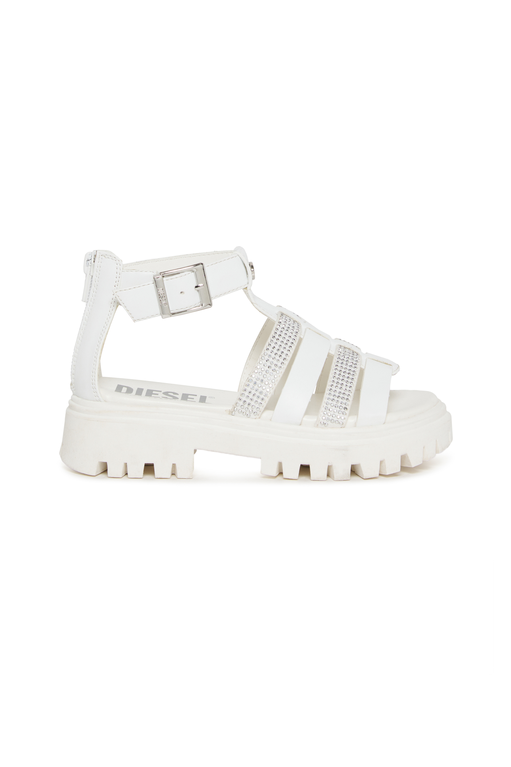 Diesel - D-SANBLIN, D-SANBLIN-Sandale &eacute;paisse avec strass Femme in Blanc - 1