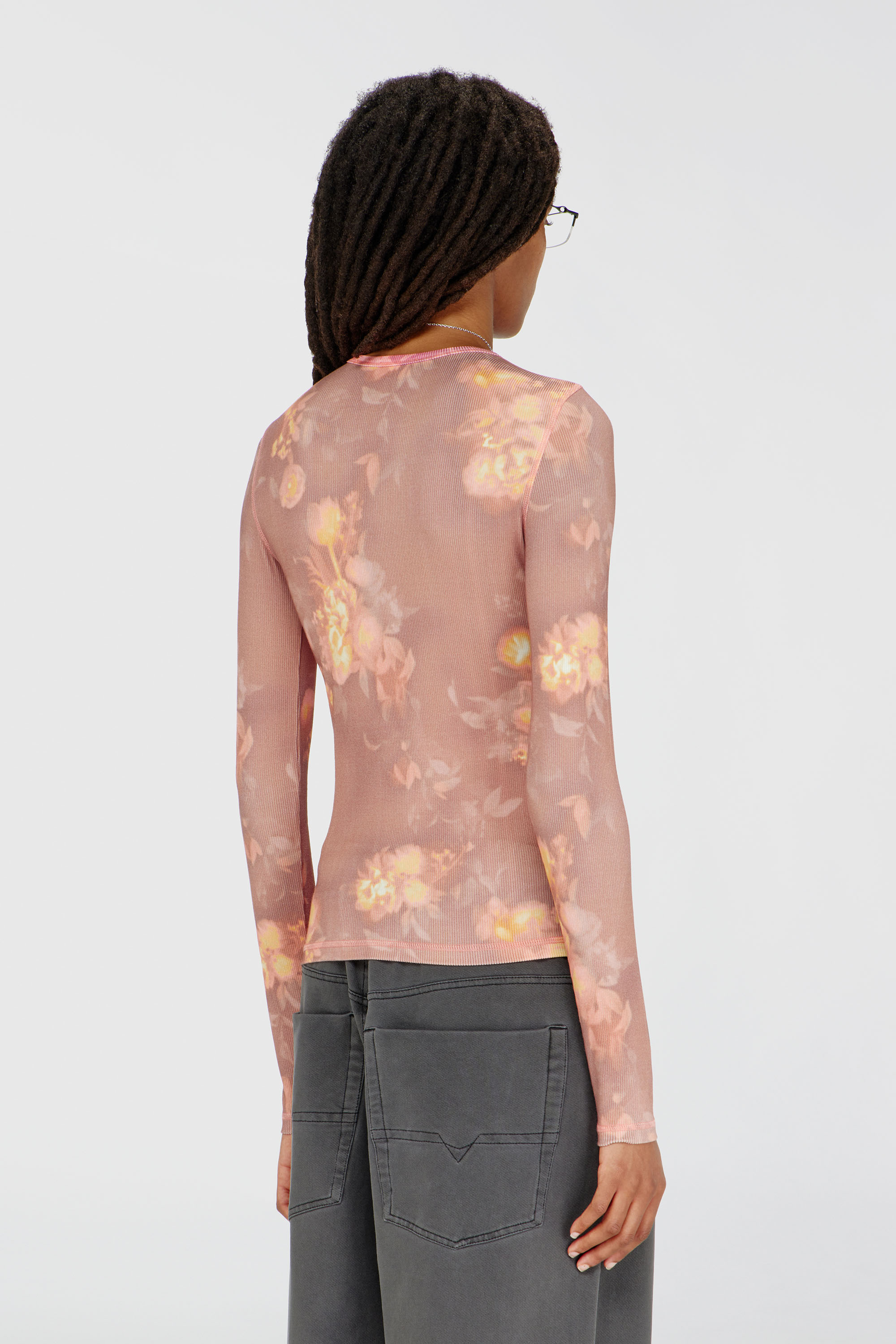 Diesel - T-MOKY-LS, Top en jersey c&ocirc;tel&eacute; &agrave; motif floral Femme in Rose - 4