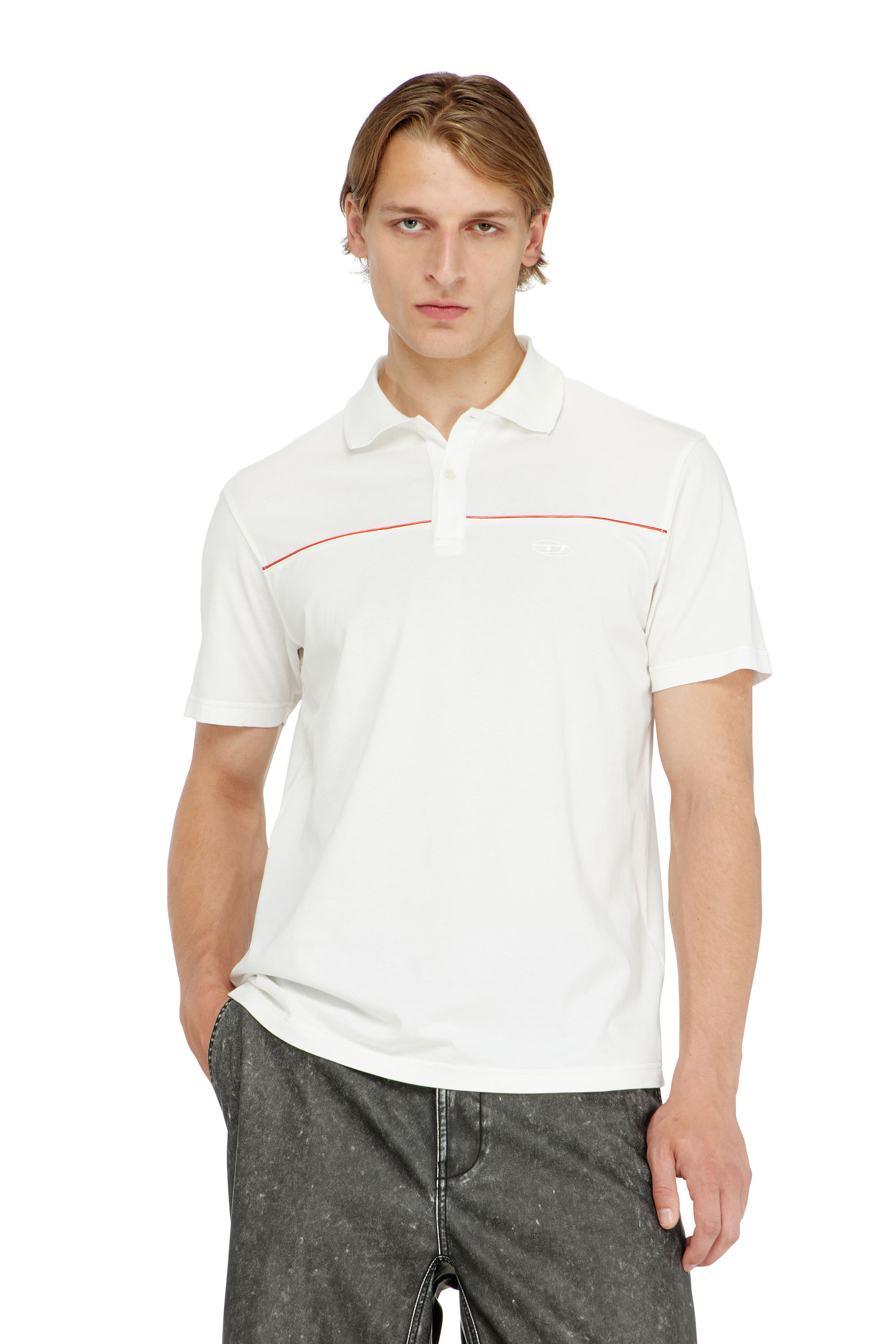 Diesel - T-REJUST-PIPING, Polo avec passepoil contrastant Homme in Blanc - 1