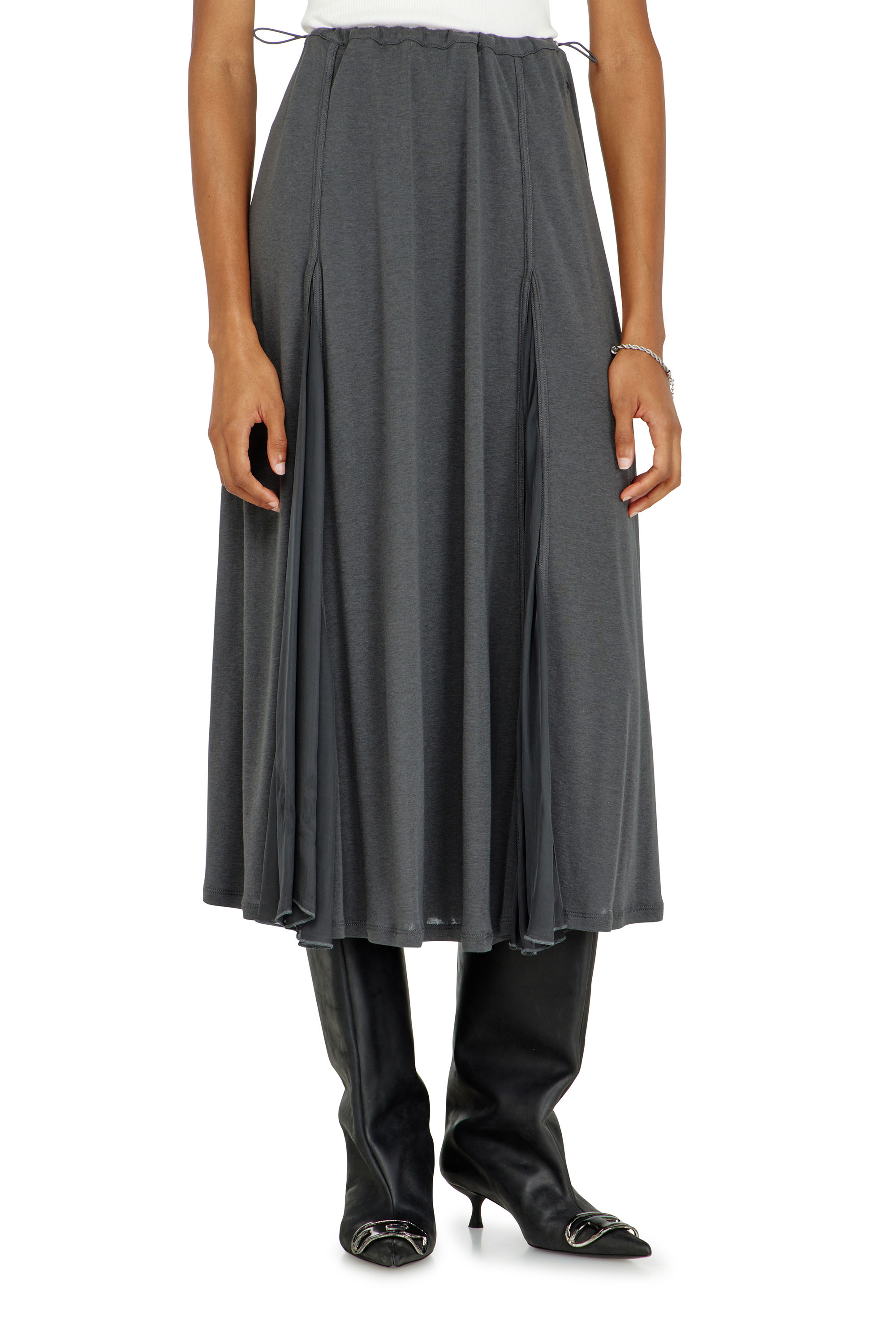 Diesel - O-LONGREI, Jupe midi en jersey c&ocirc;tel&eacute; et chiffon Femme in ToBeDefined - 2