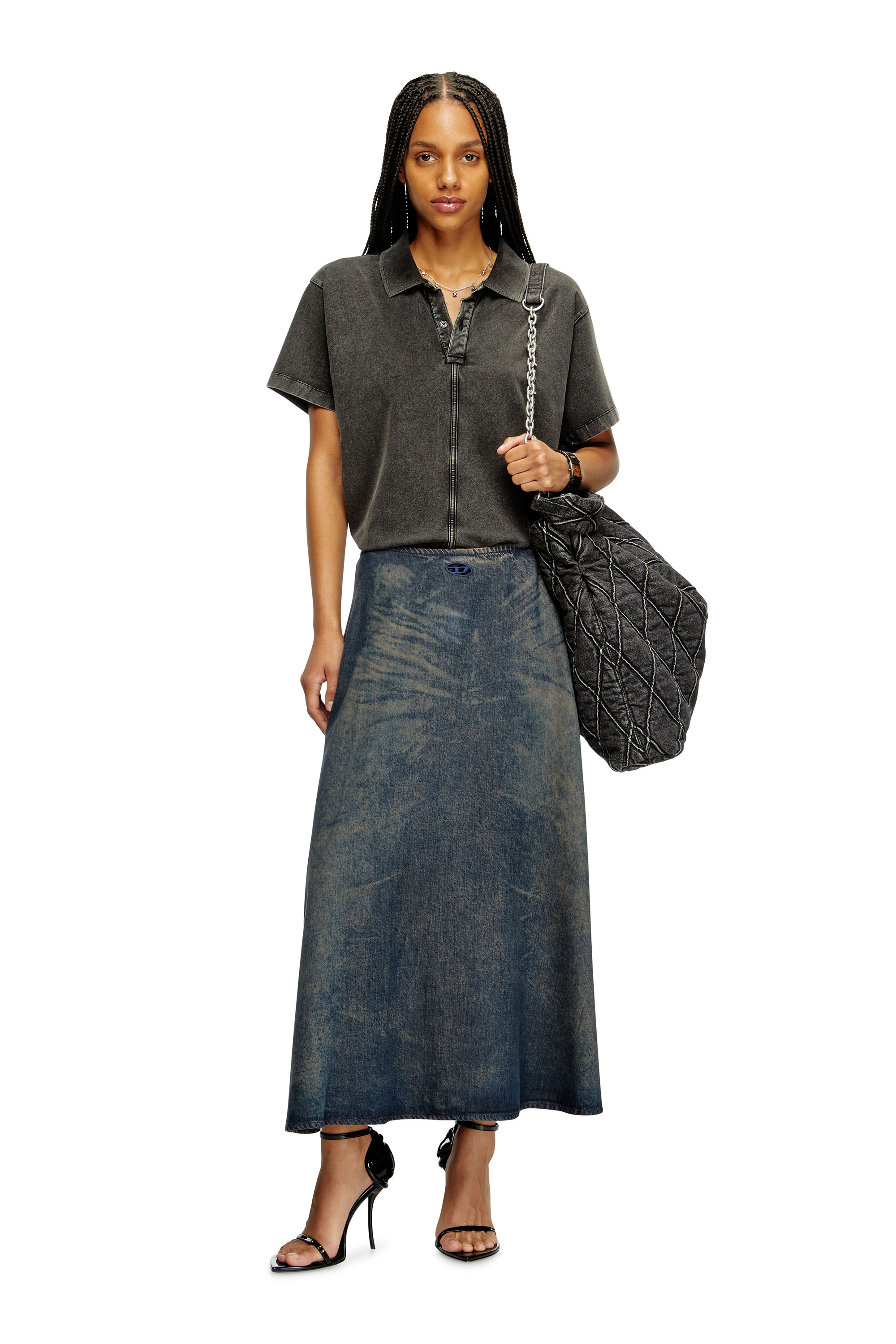 DE-ANNIE-S, Bleu Diesel - DE-ANNIE-S, Jupe évasée en denim fluide effet sali Femme in Bleu - 1