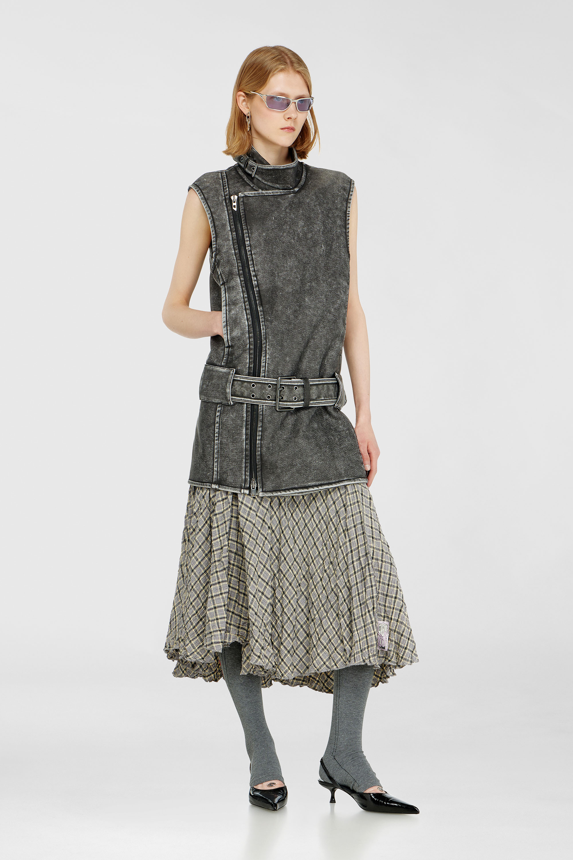 Diesel - D-IKE, Robe mini style biker avec ceinture Femme in Gris - 2