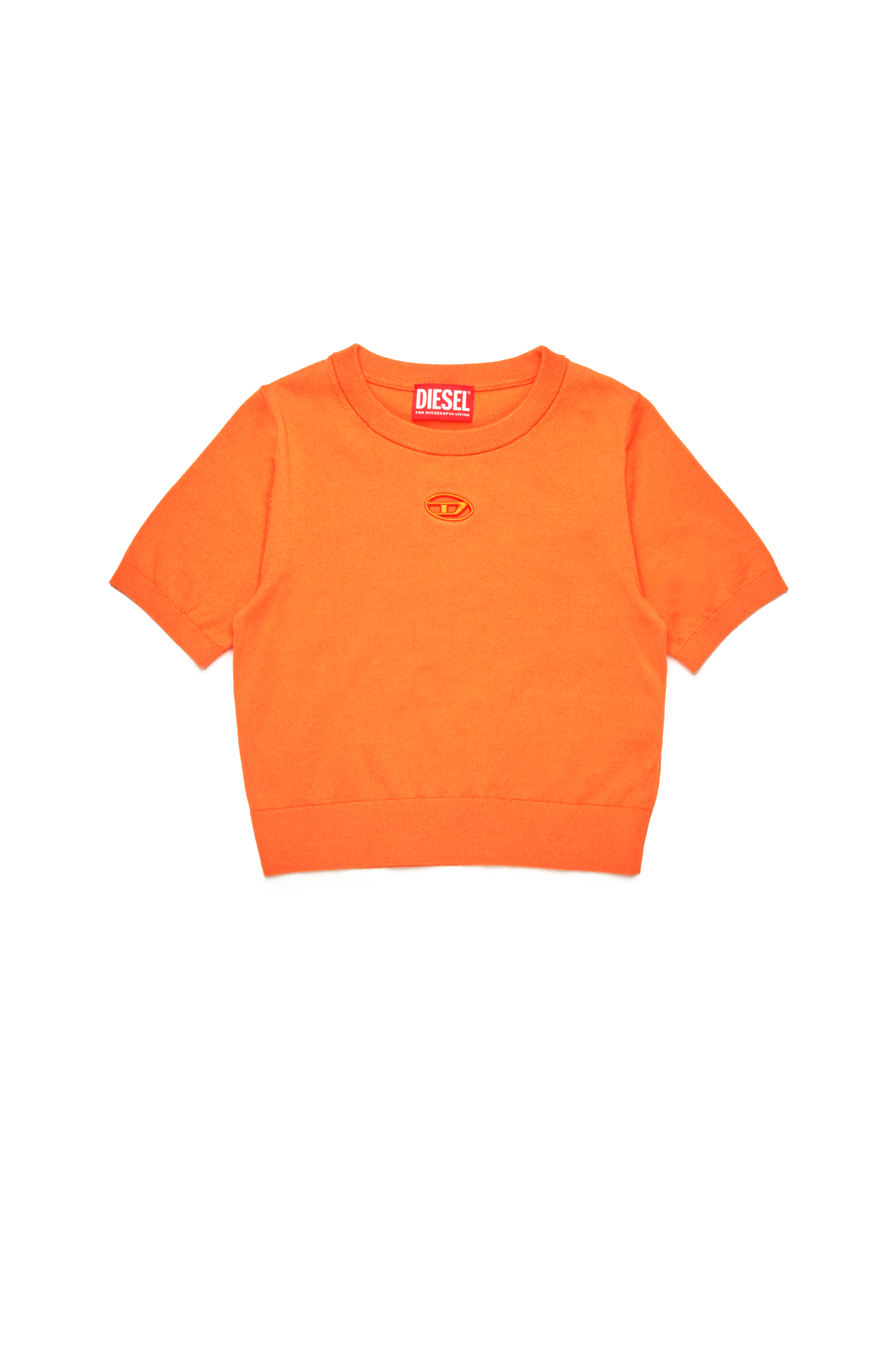 Diesel - KMARGA, T-shirt en tricot avec cut-out à logo Oval D Femme in Orange - 1