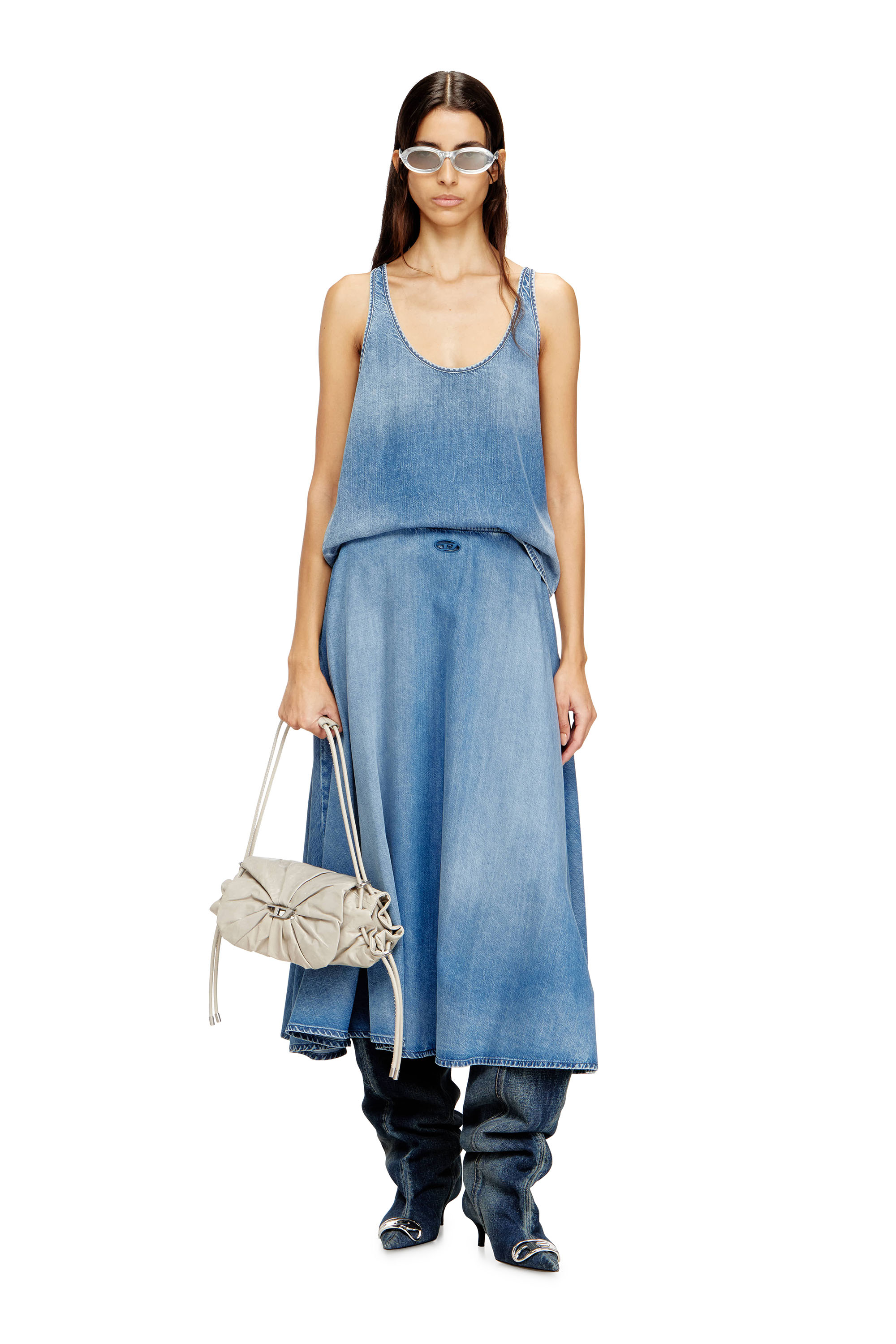 Diesel - DE-MISY-S, Haut en denim l&eacute;ger d&eacute;lav&eacute; &agrave; la pierre Femme in Bleu - 1