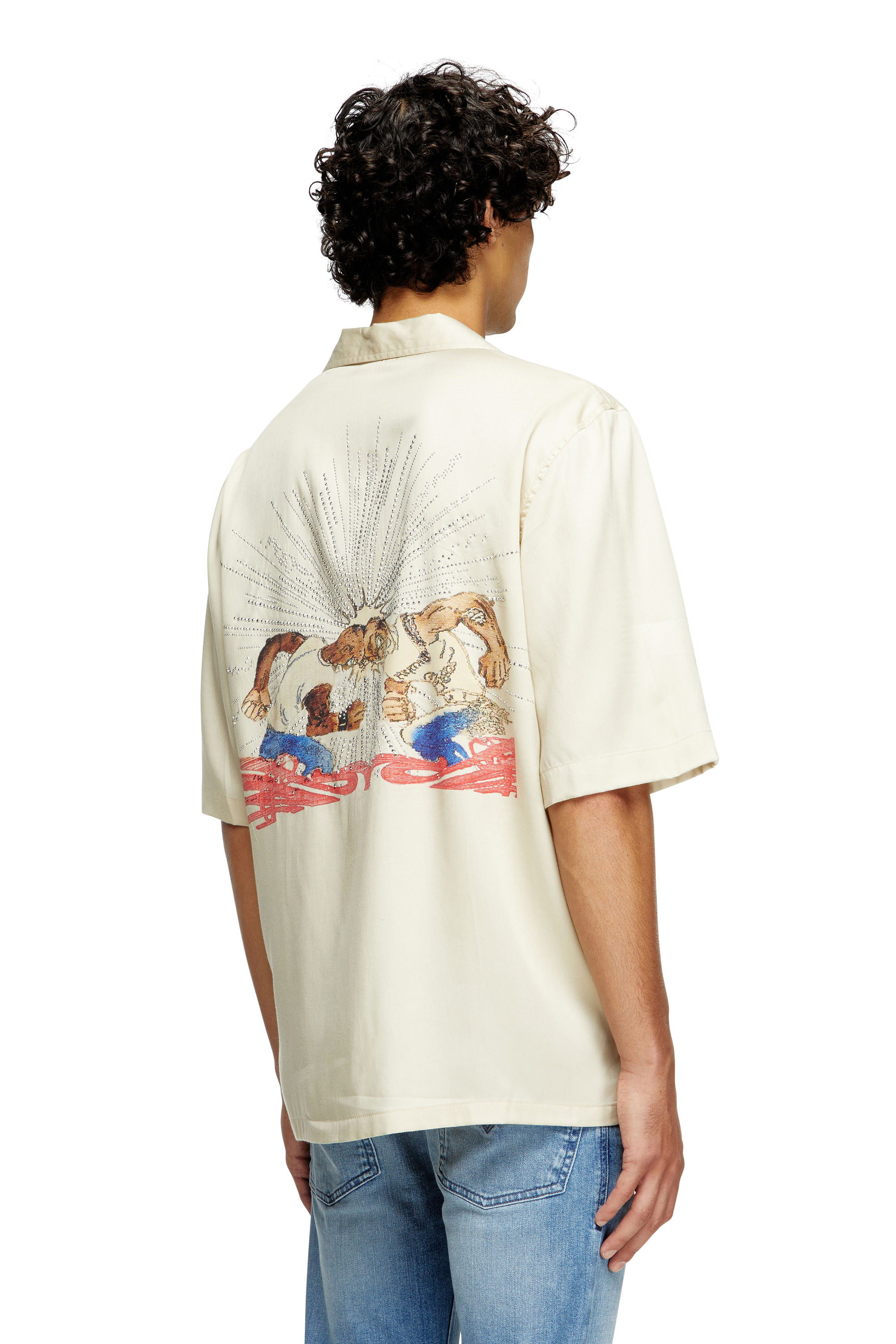 Diesel - S-BRACK-B-EPBR, Chemise en TENCEL™ avec motif graphique en strass Homme in Beige - 4