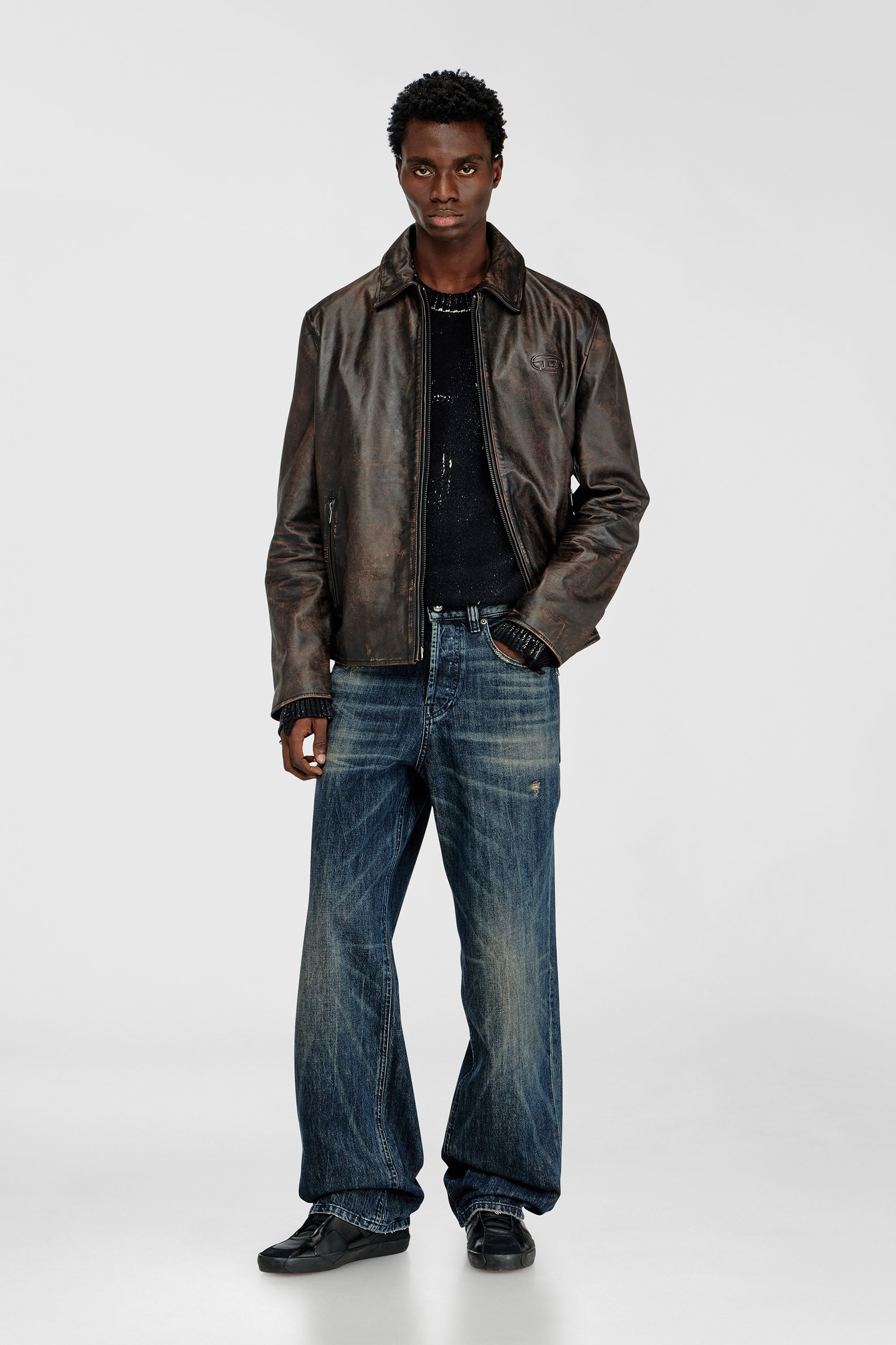 Diesel - L-AMAR-WRD, Veste coach en cuir trait&eacute; Homme in Marron - 2