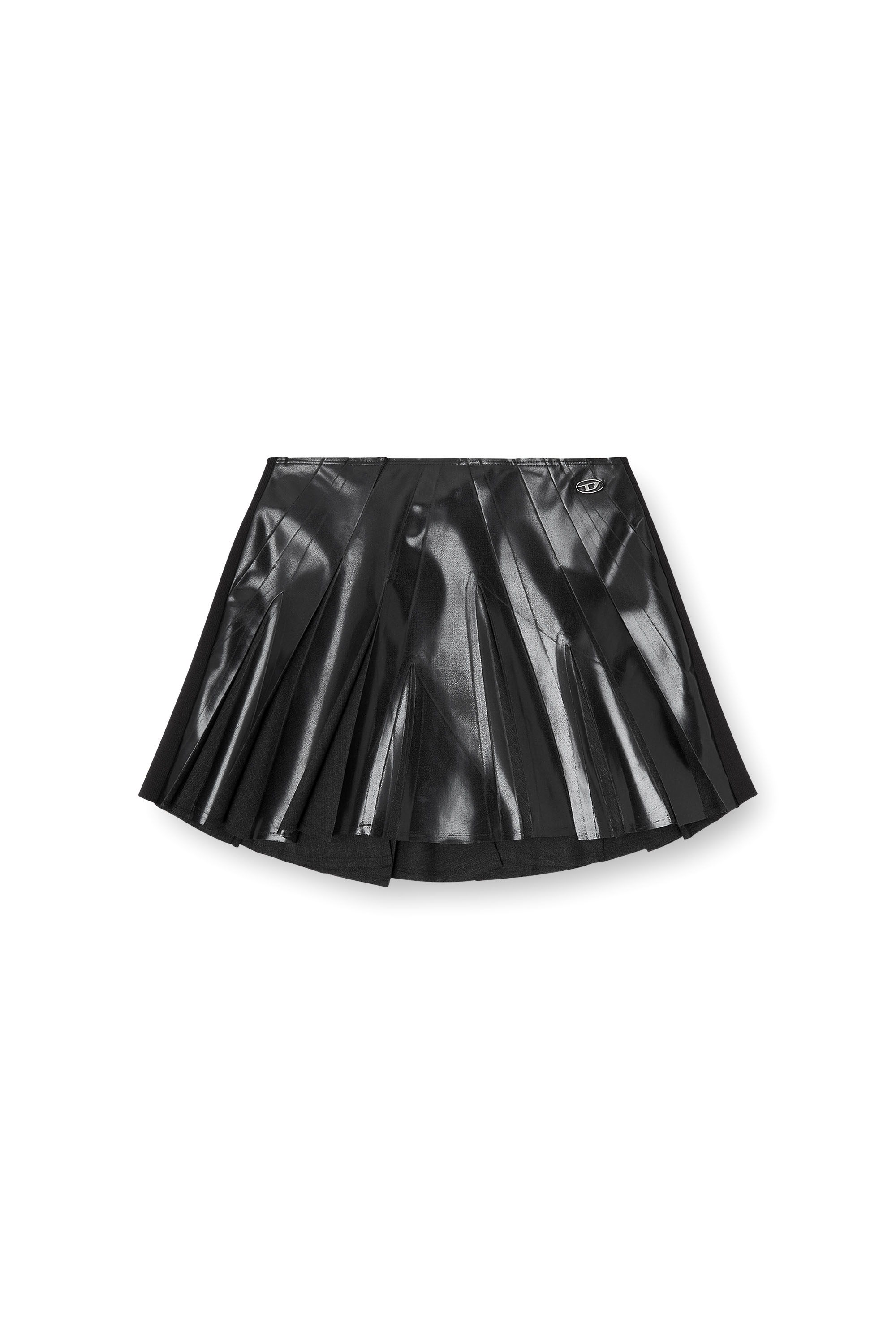 Diesel - O-ZIRC-S1, Jupe courte plissée en tissu enduit Femme in Noir - 3