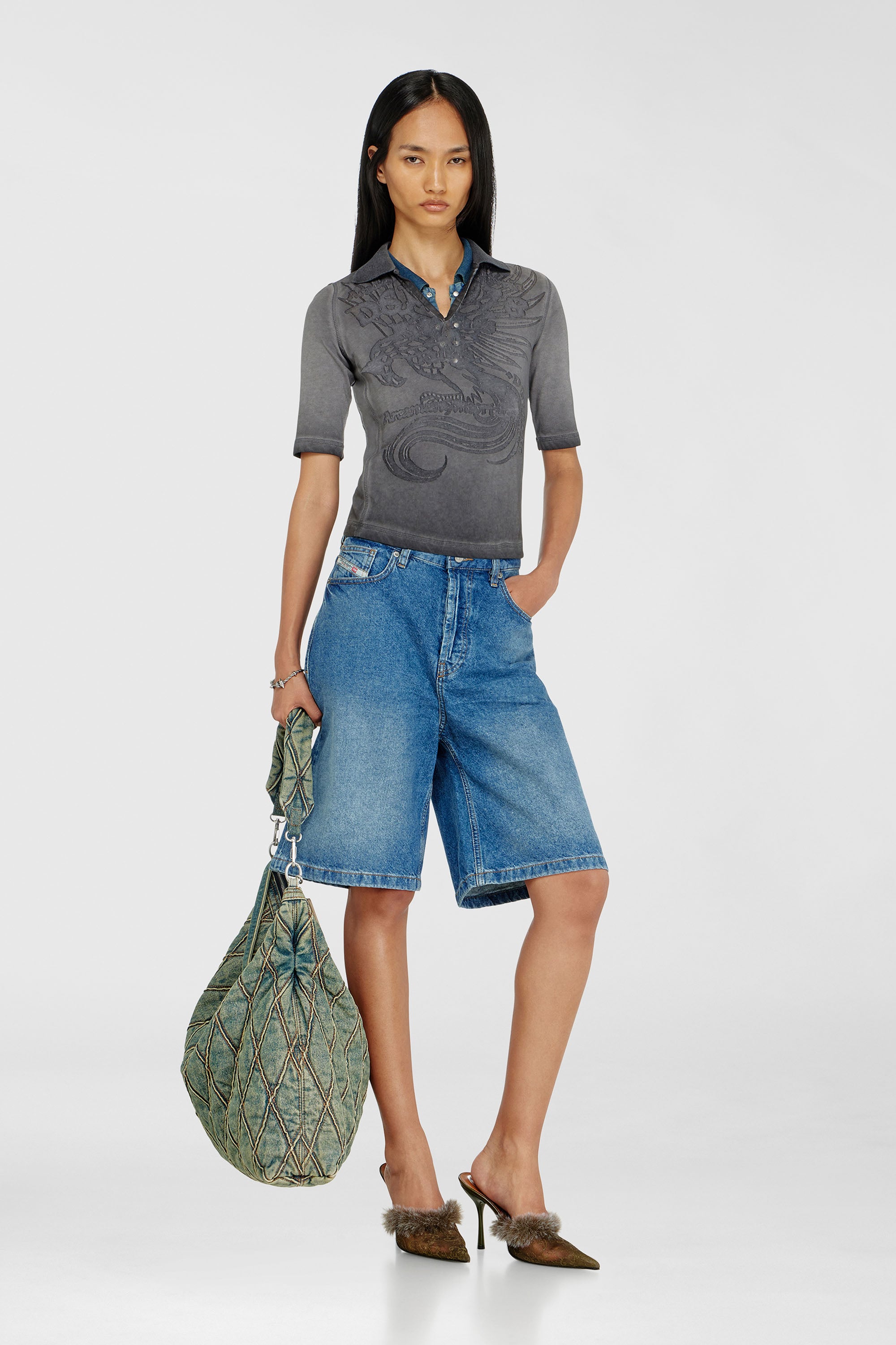Diesel - T-BEA, Polo slim avec imprim&eacute; d&eacute;vor&eacute; Femme in Gris - 2