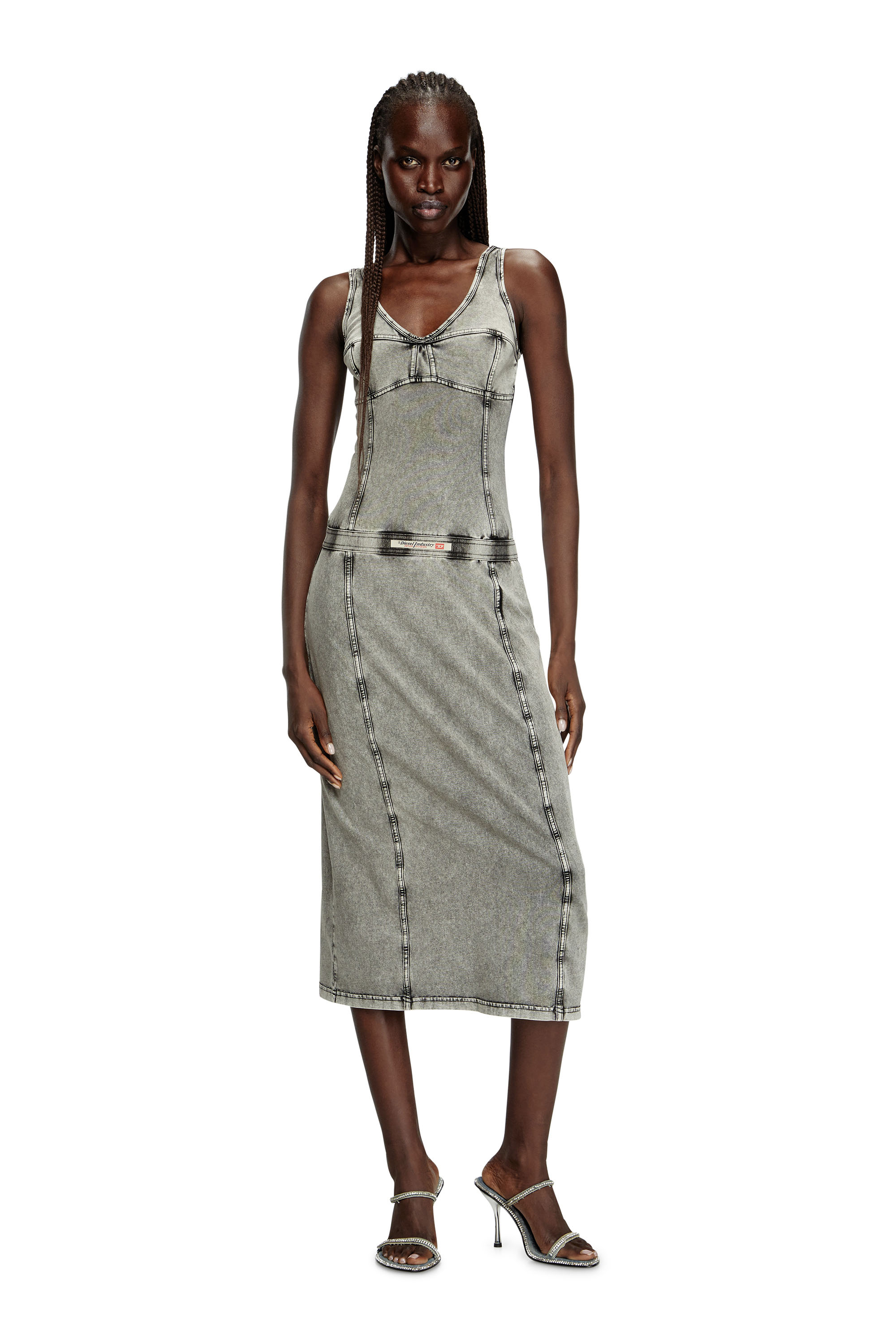 Diesel - D-INNY, Robe midi sans manches à effet denim Femme in Gris - 1