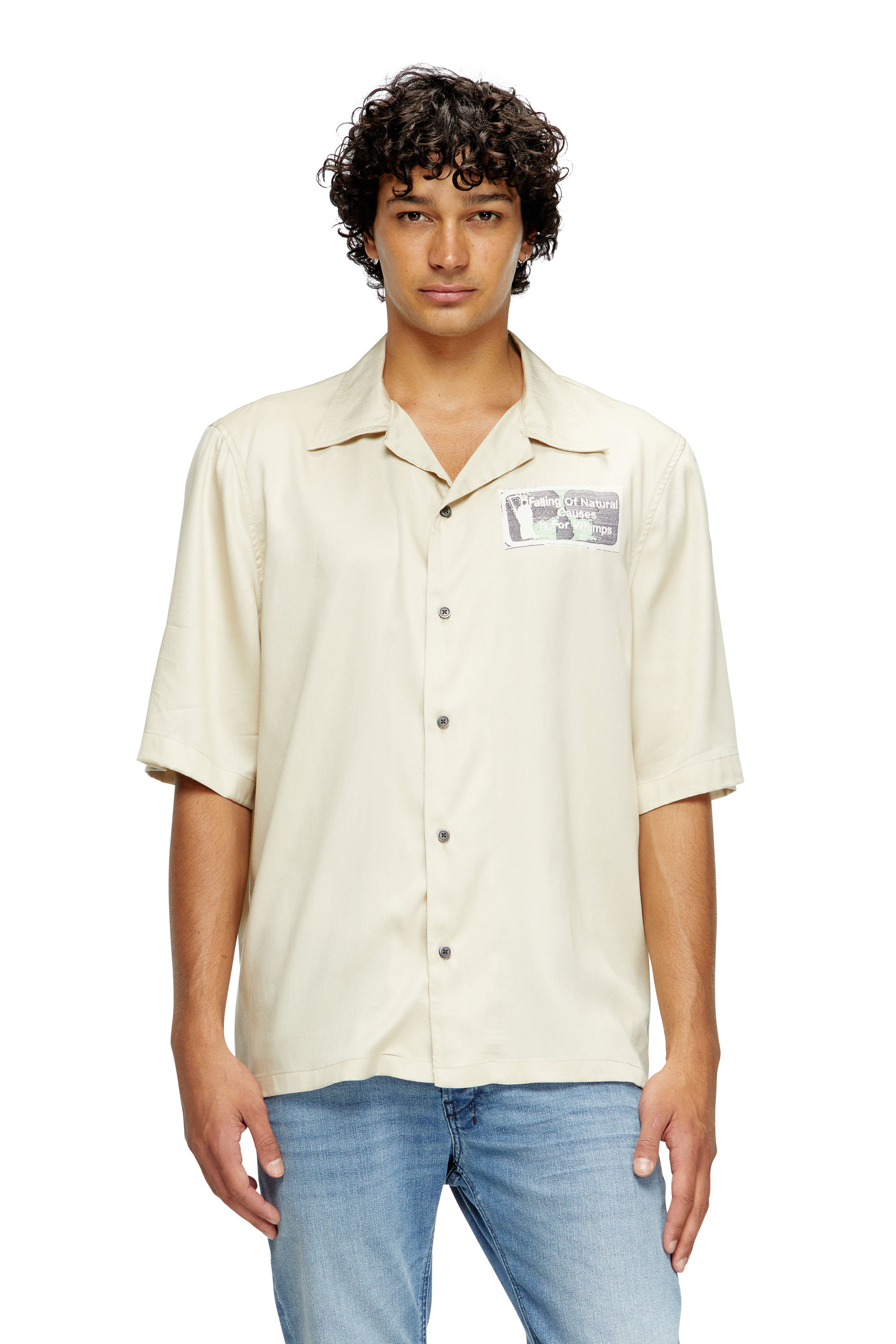 Diesel - S-BRACK-B-EPBR, Chemise en TENCEL™ avec motif graphique en strass Homme in Beige - 3