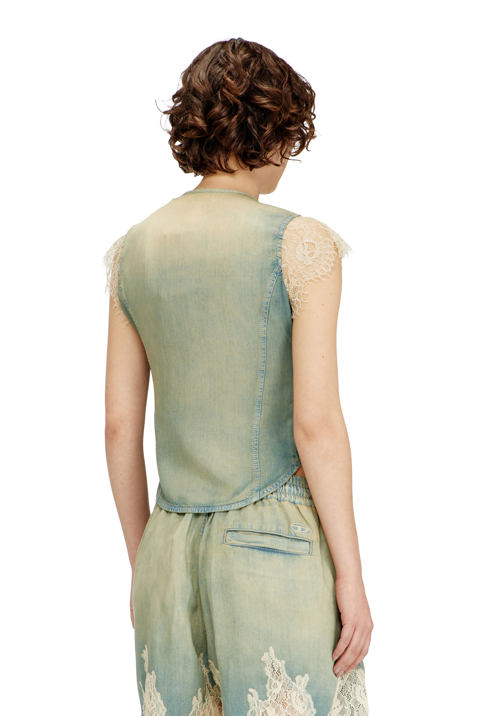 Diesel - DE-MALKA-S, Chemise &agrave; manches courtes en denim et dentelle Femme in ToBeDefined - 4