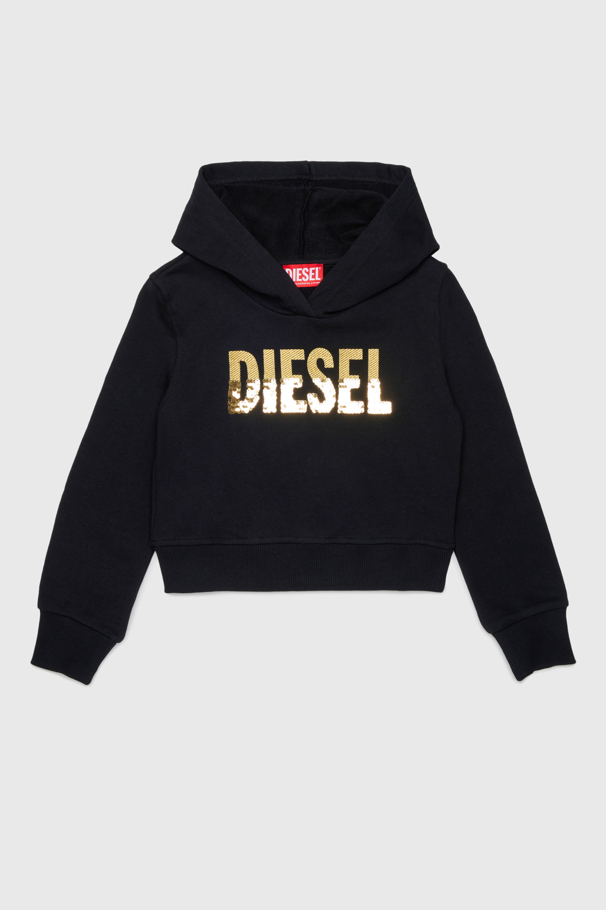 Diesel - SPALLYHOOD, Sweat &agrave; capuche avec logo en sequins Femme in Noir - 1