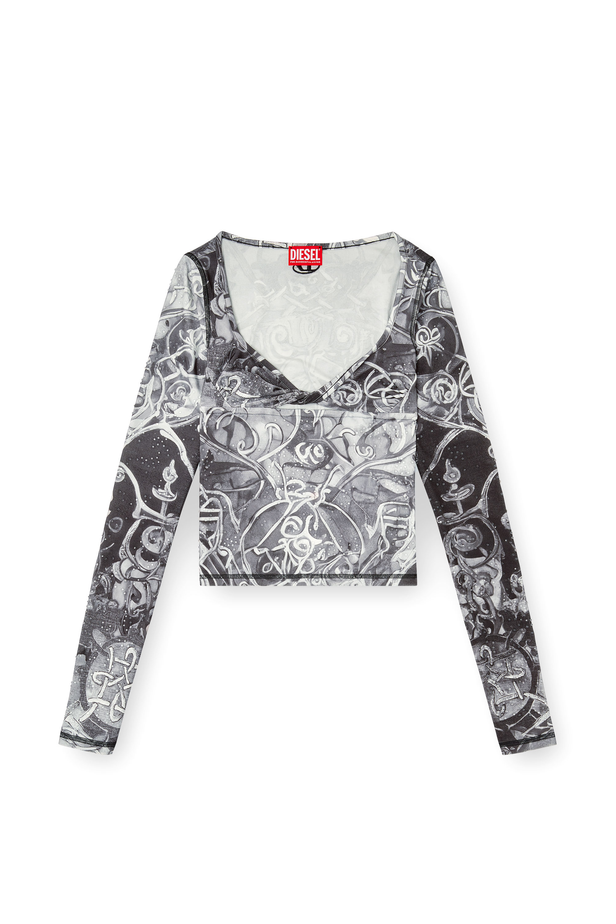 Diesel - T-ANTICA-LS, Haut imprimé parsemé de gouttes de cristal Femme in Gris - 3