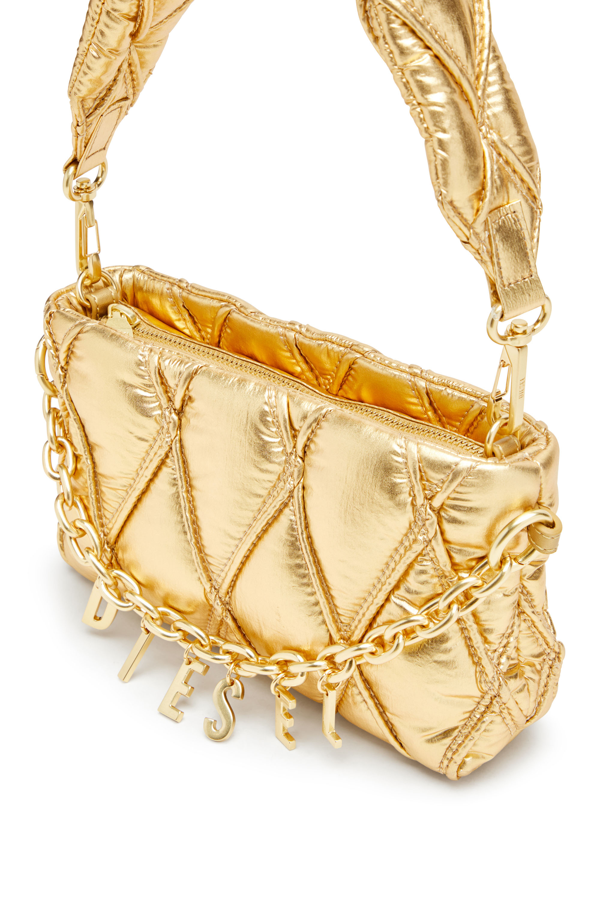 Diesel - CHARM-D POUCH, Porte-monnaie en nylon métallisé matelassé Femme in Doré - 4