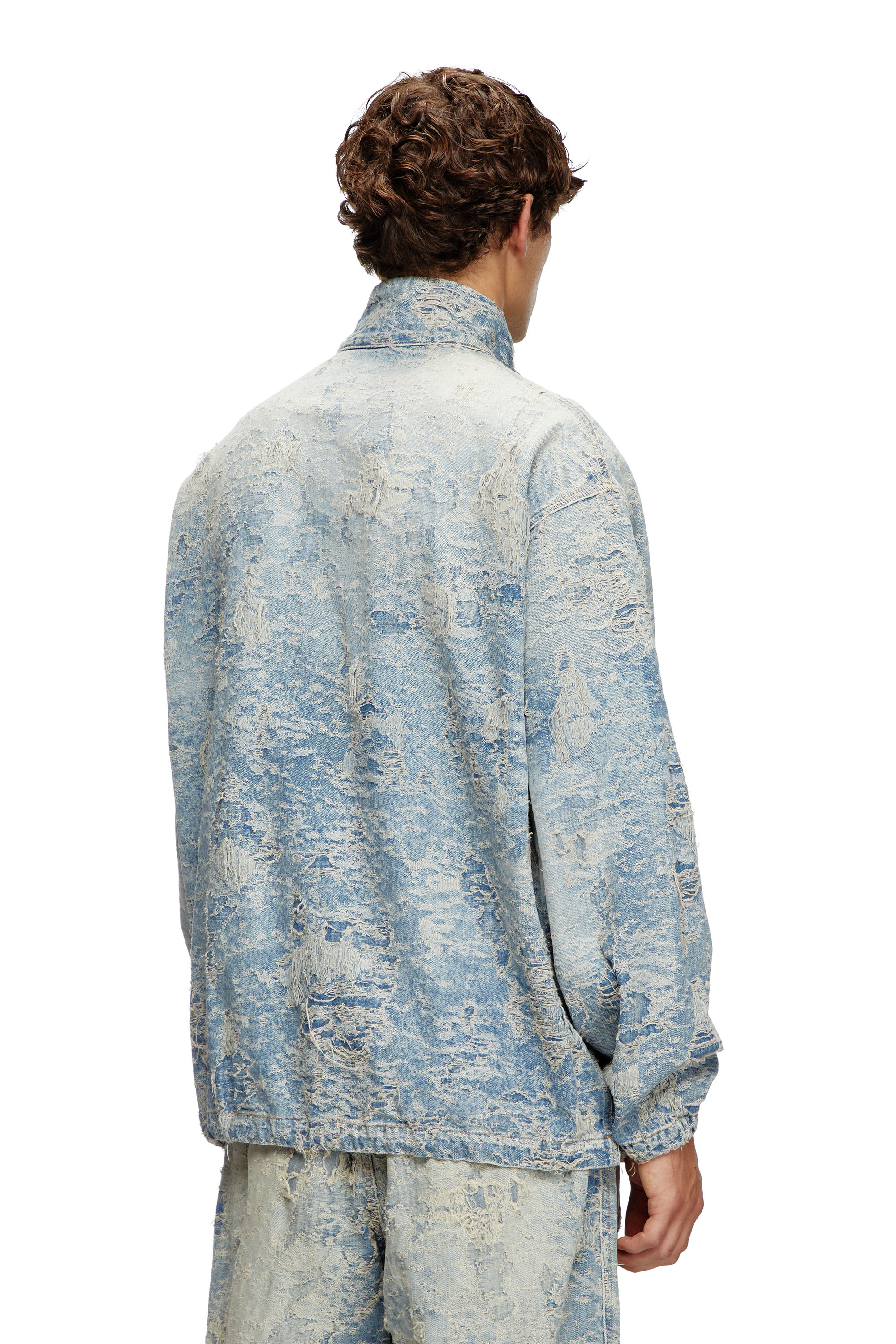 Diesel - D-KRAP-FSF, Veste zippée en denim jacquard effet sali Mixte in Bleu - 4