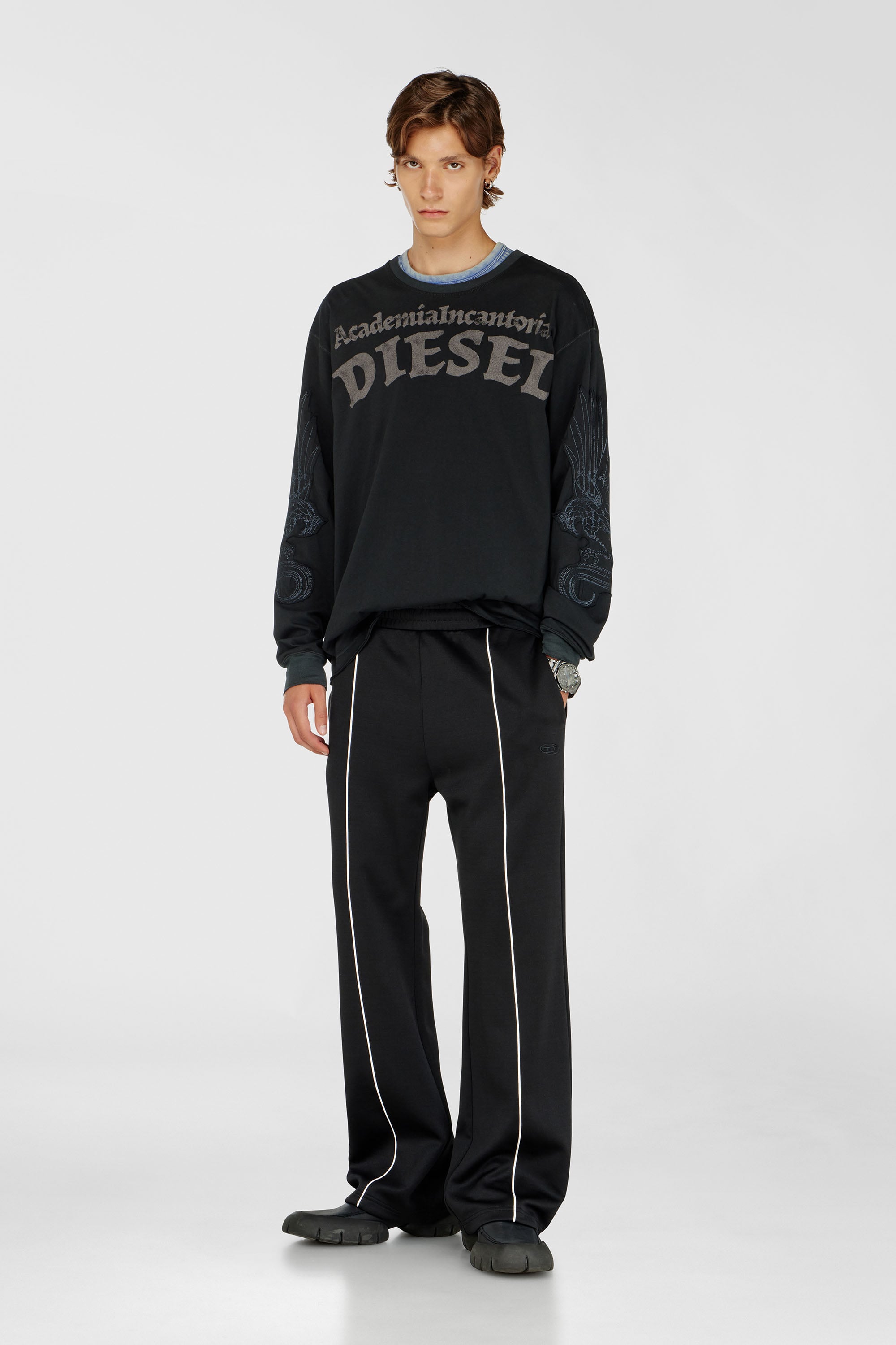 Diesel - P-LOCKING-DO, Pantalon avec passepoil contrastant Homme in Noir - 1