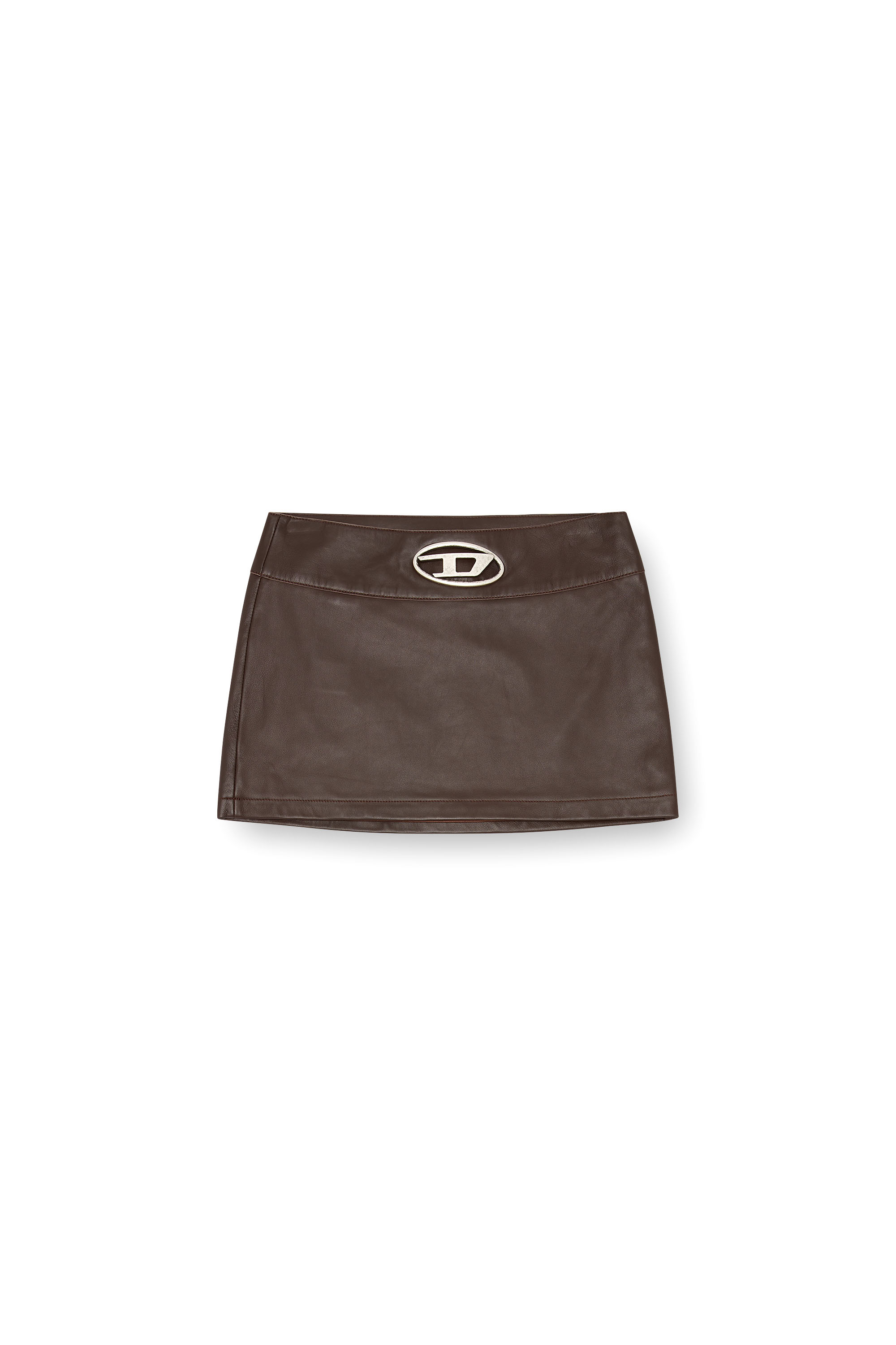 Diesel - L-DIXY, Mini-jupe en cuir avec logo en métal Femme in Marron - 3