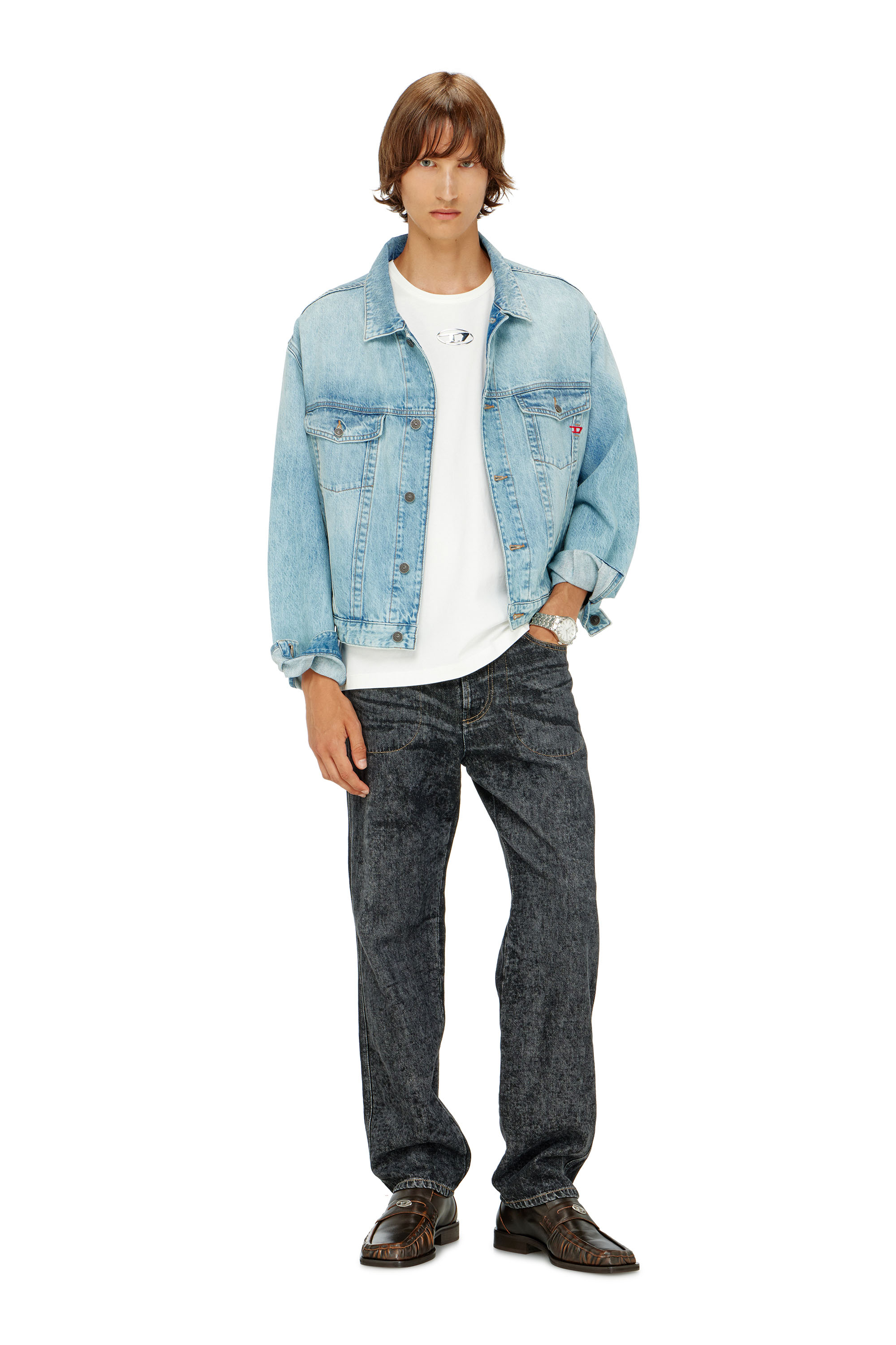Diesel - T-NORM-IOD, T-shirt en coton l&eacute;ger avec logo Ovale D m&eacute;tallis&eacute; Homme in Blanc - 1