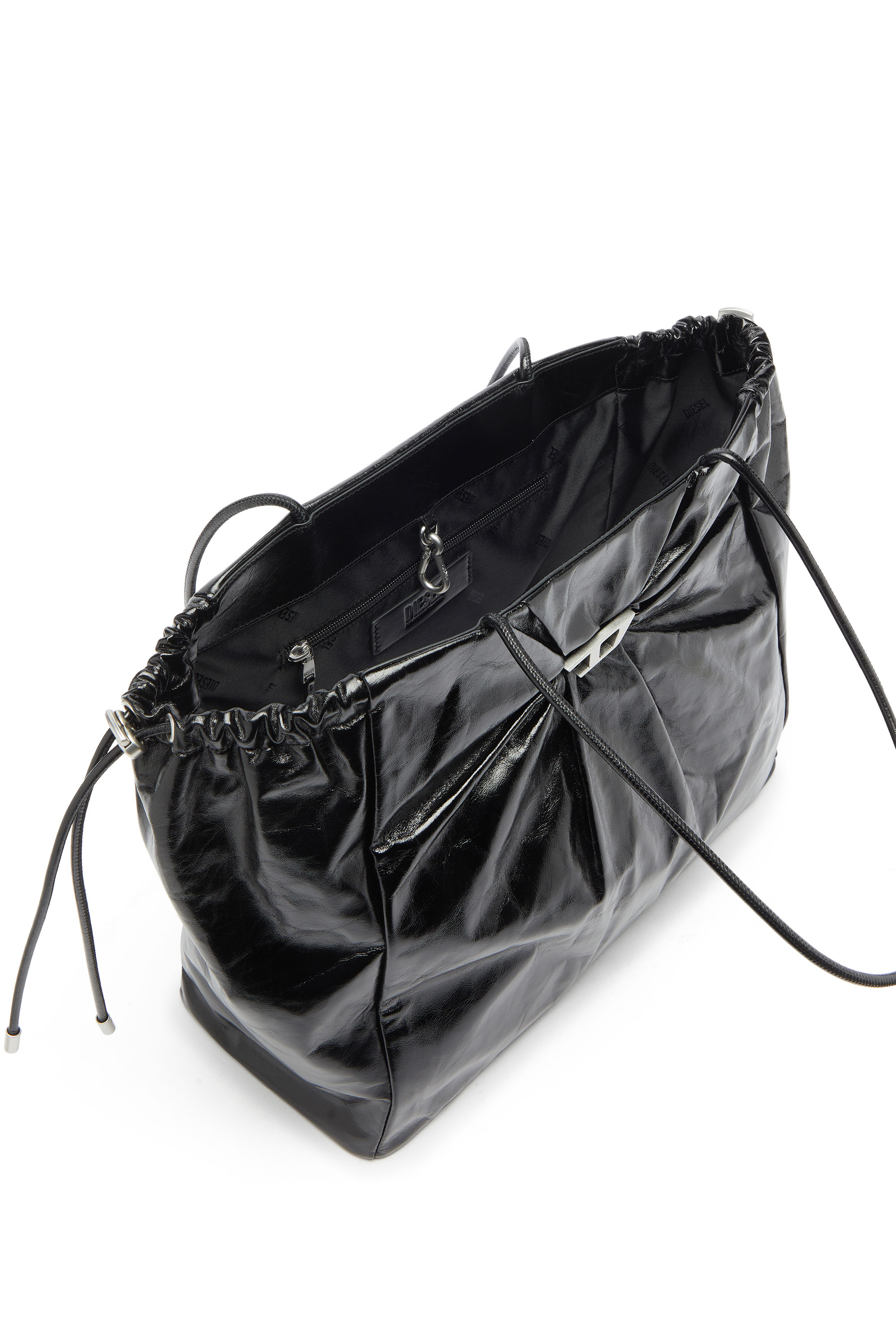 Diesel - SCRUNCH-D TOTE E/W, Scrunch-D - Sac cabas en cuir brillant effet froiss&eacute; Femme in Noir - 3