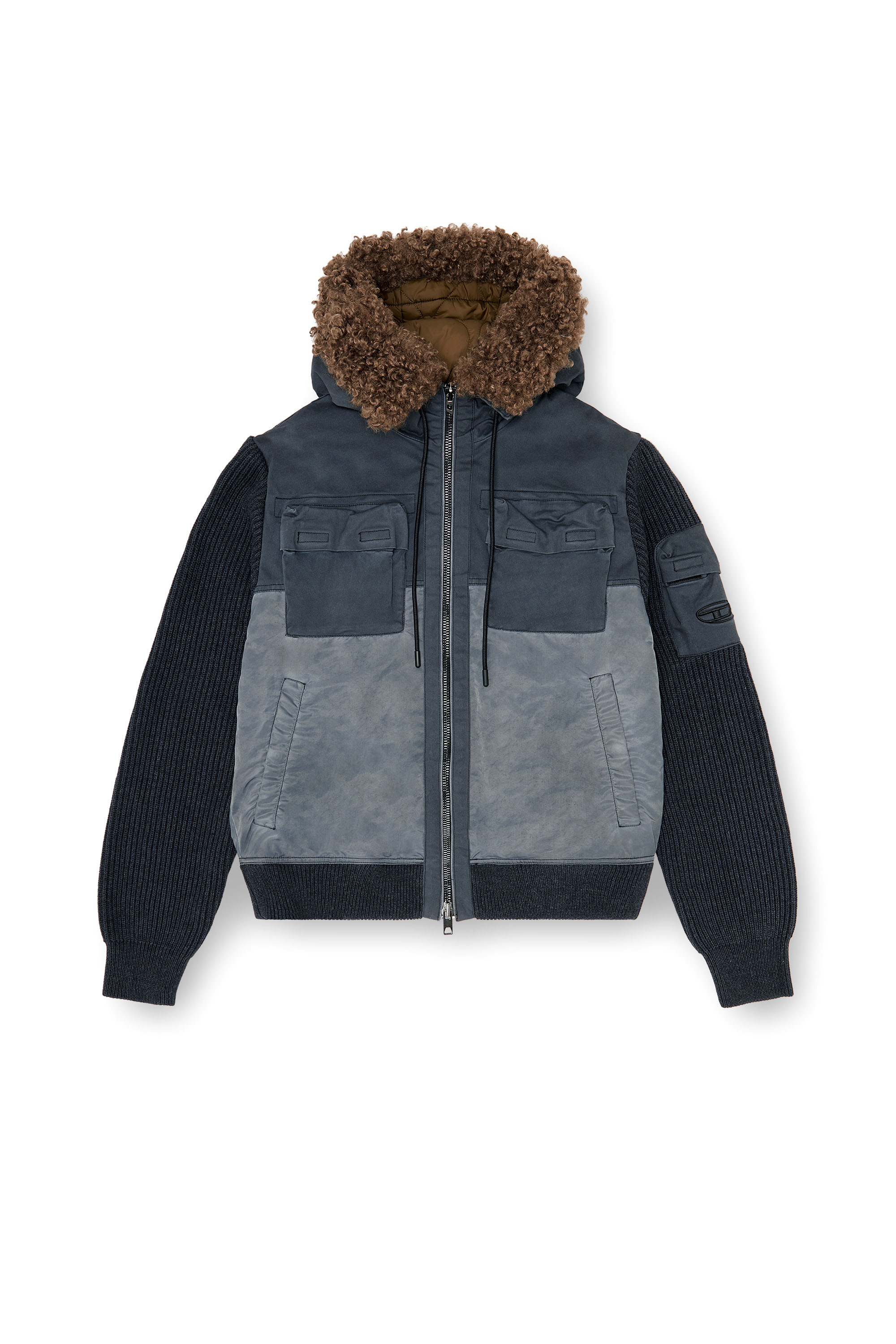 Diesel - W-DELLS, Veste &agrave; capuche matelass&eacute;e avec manches en maille Homme in Bleu - 3