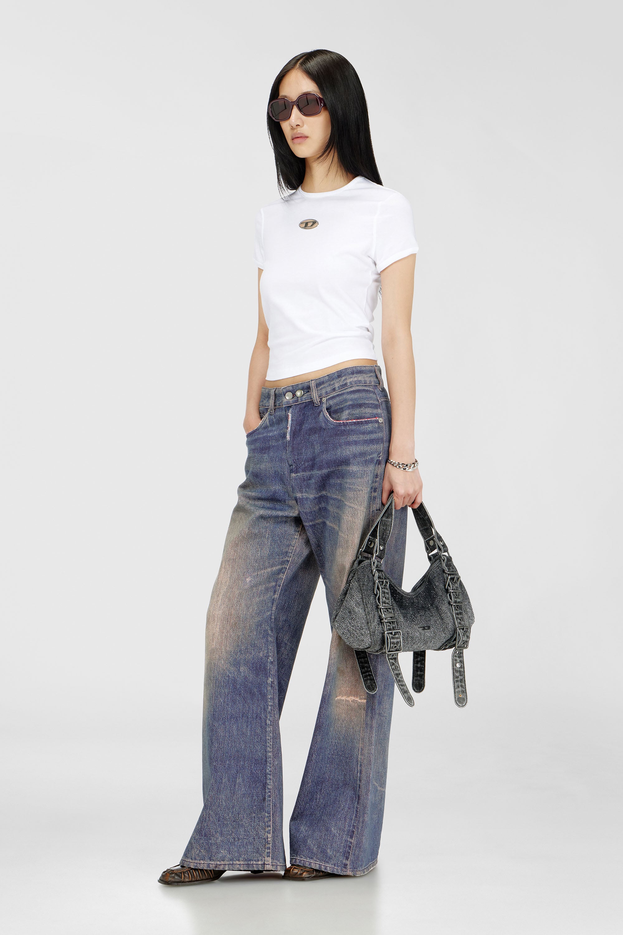 Diesel - D-ONE TOPHANDLE S, D-One-Sac small &agrave; poign&eacute;e sup&eacute;rieure en denim solaris&eacute; orn&eacute; de cristaux Femme in Noir - 2