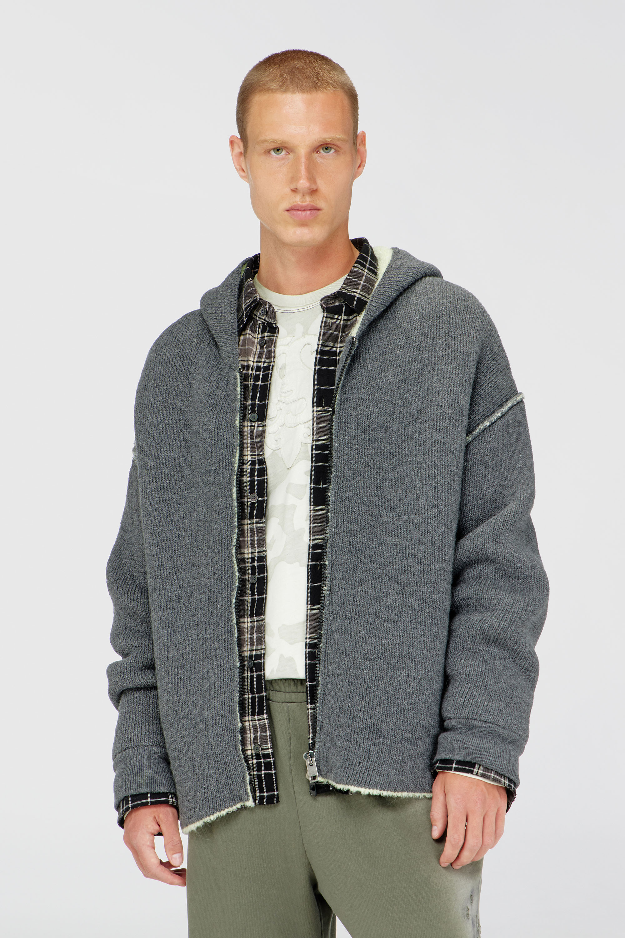 Diesel - K-BOUBBY, Sweat &agrave; capuche zipp&eacute; en maille &agrave; double texture Homme in Gris - 3