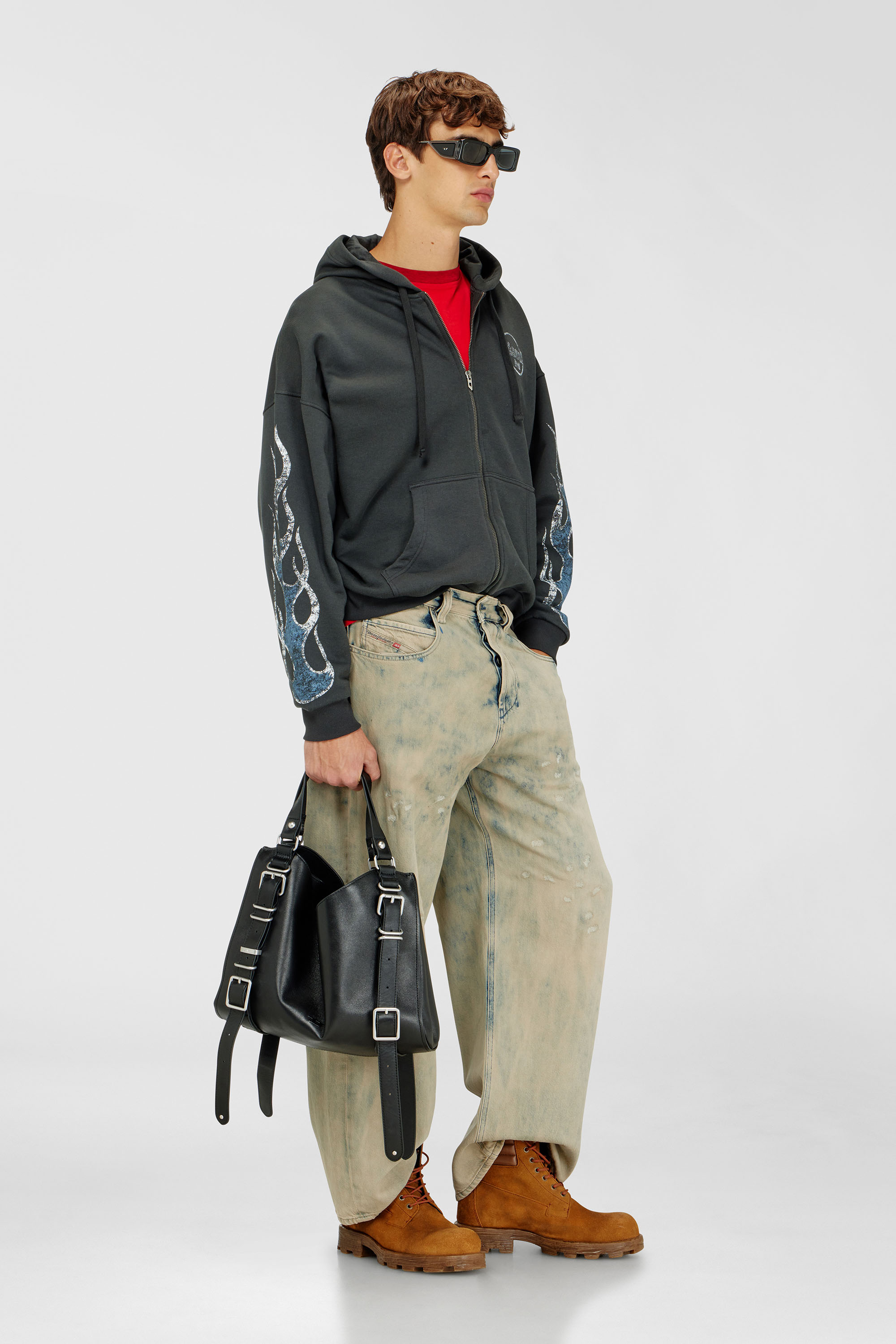 Diesel - S-TOLY-ZIP, Sweat &agrave; capuche zipp&eacute; avec imprim&eacute; craquel&eacute; Homme in Gris - 1