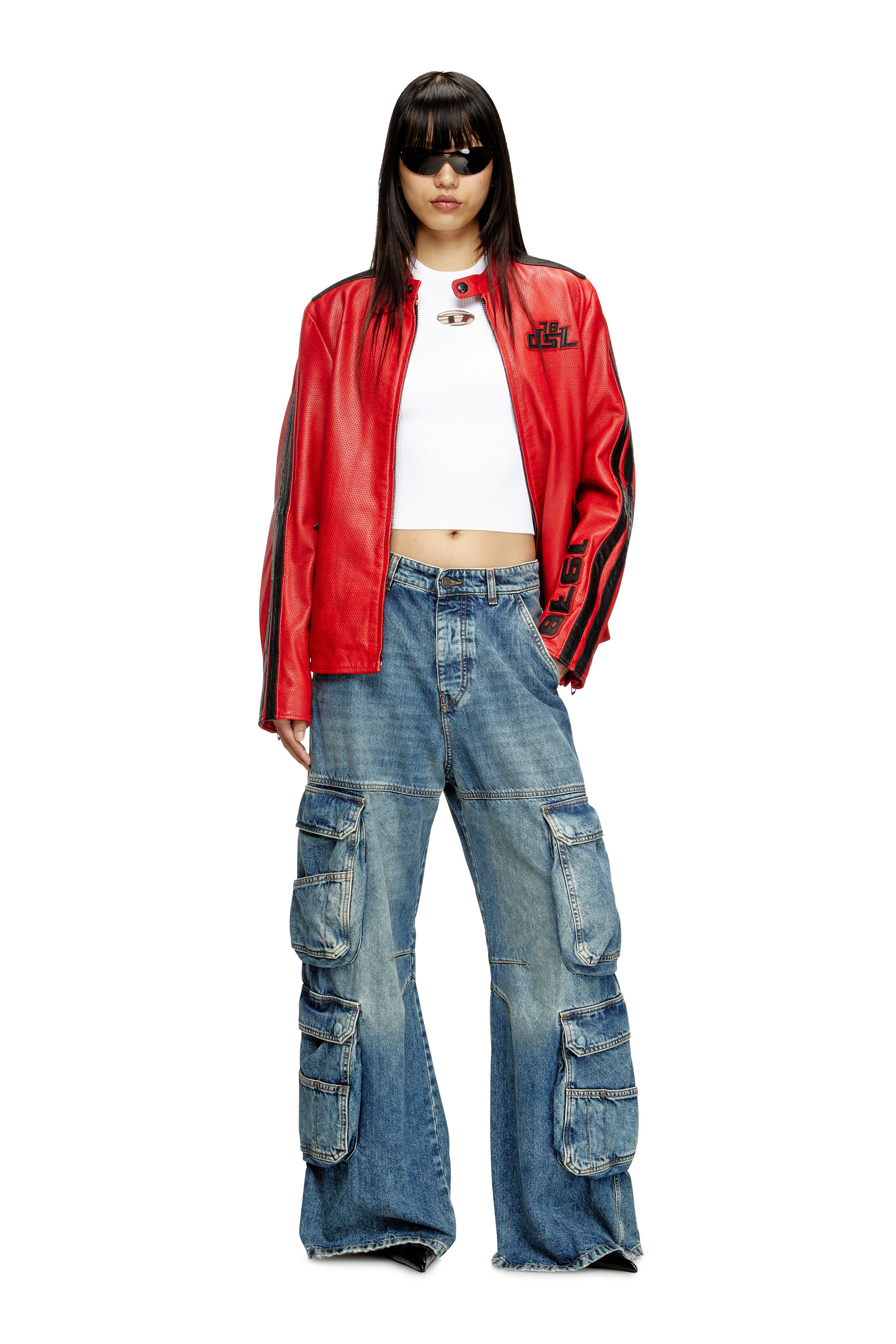 Diesel - M-VALARI, Top en viscose mélangée côtelée avec Oval D Femme in Blanc - 1