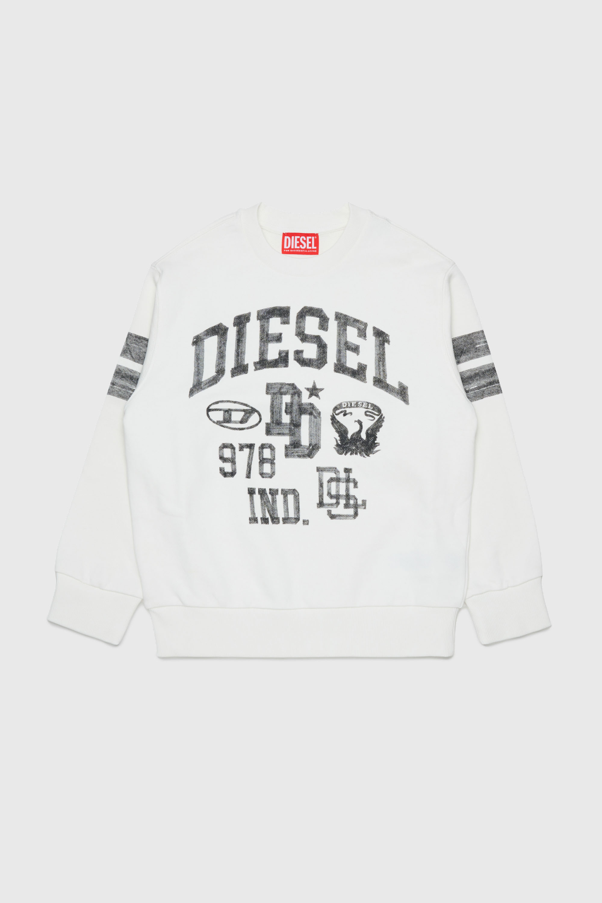 Diesel - SBAND OVER, Sweat-shirt avec imprim&eacute;s logo style coll&egrave;ge Homme in Blanc - 1